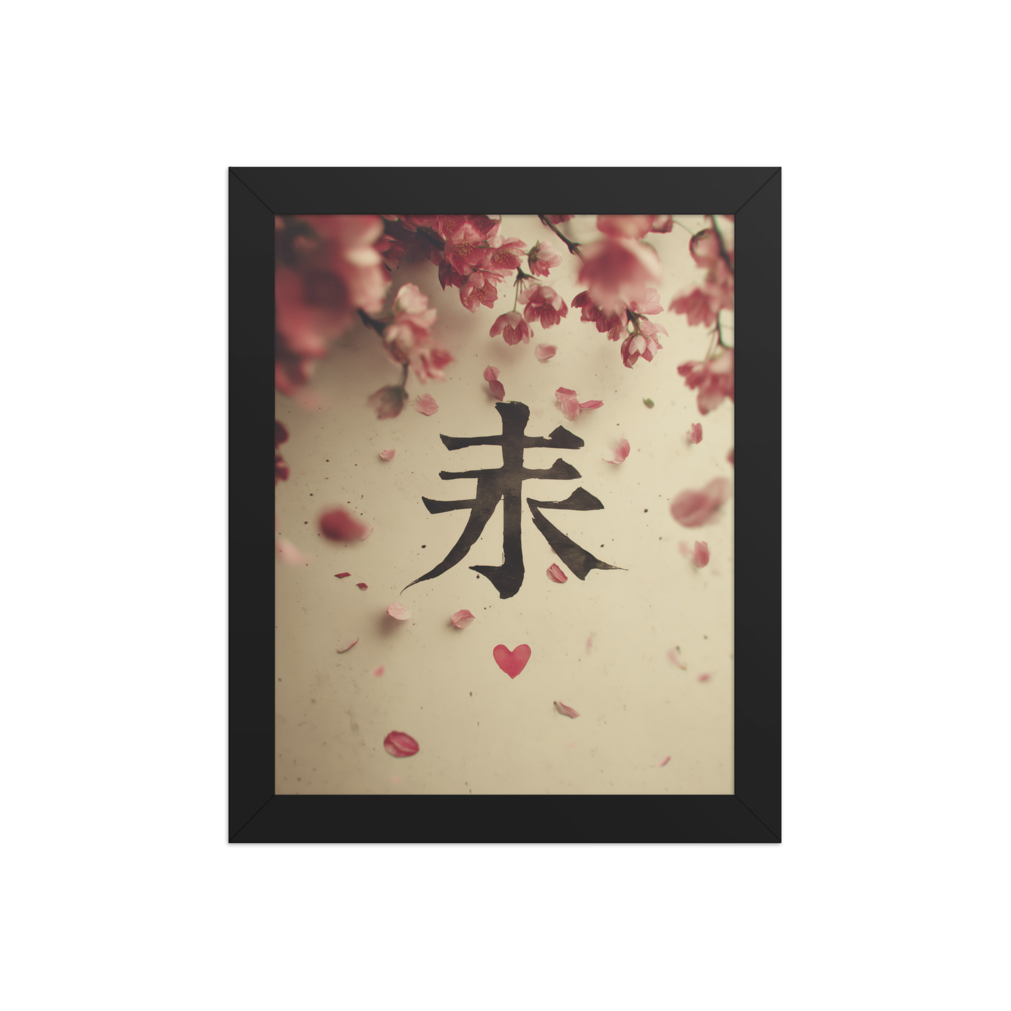 enhanced-matte-paper-framed-poster-in-black-8x10-front-68f9d29a64d1b.jpg Sakura Love — Cherry Blossom, Japanese Calligraphy Wall Decor — Framed Poster - Image 2