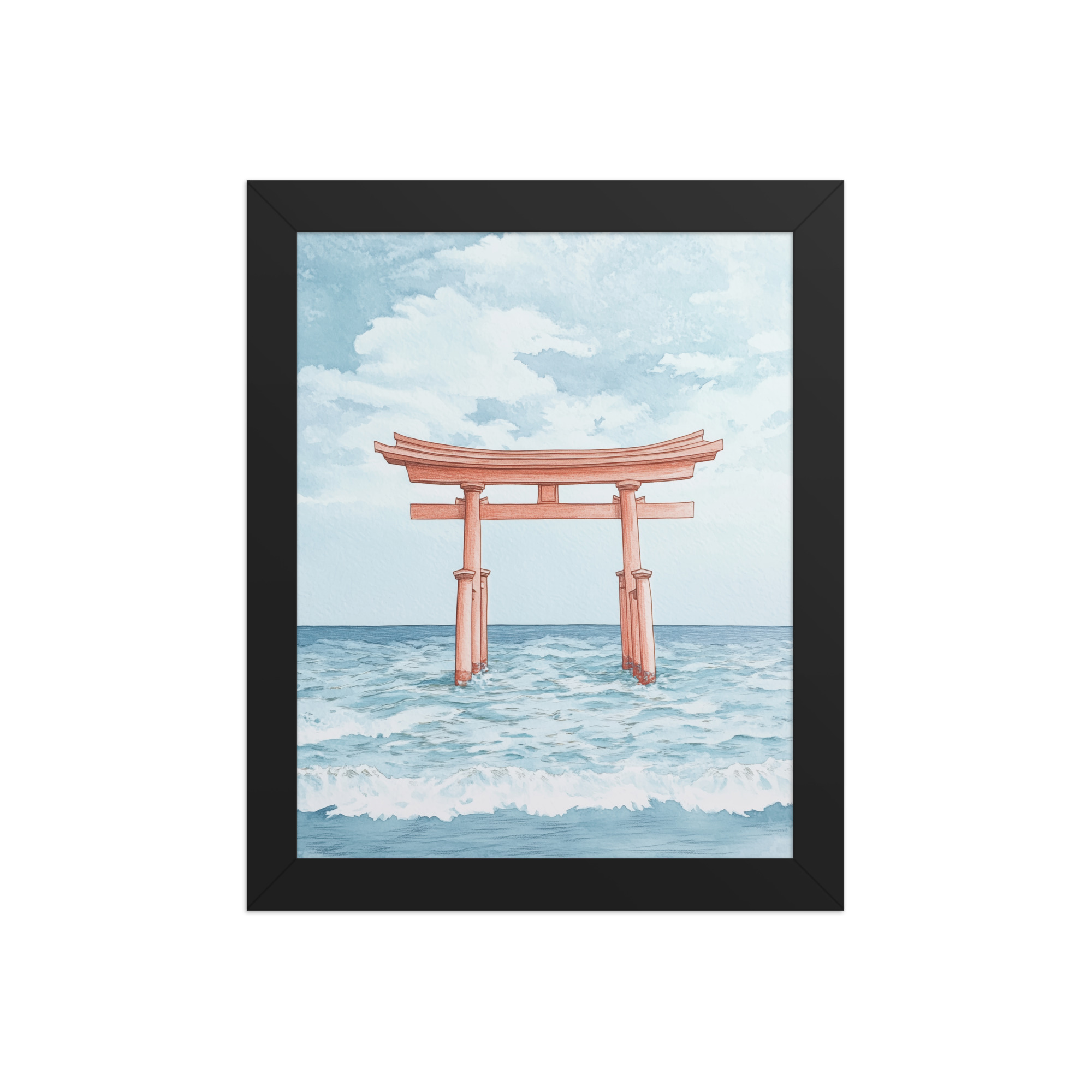 enhanced-matte-paper-framed-poster-in-black-8x10-front-68f9d2fcce632.jpg Torii Gate Waves — Coastal Shinto Shrine Wall Decor — Framed Poster - Image 2