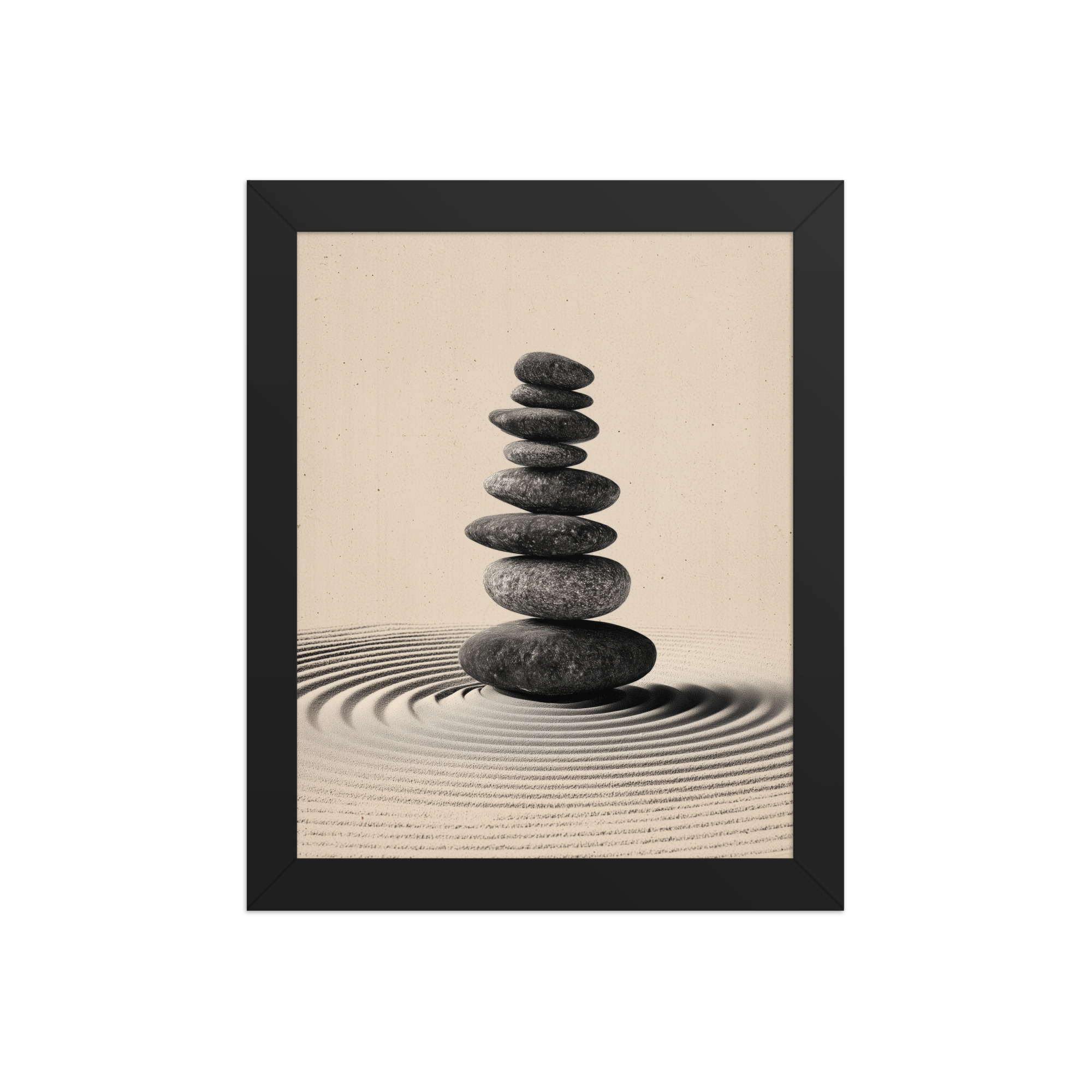 enhanced-matte-paper-framed-poster-in-black-8x10-front-68f9e460bfc69.jpg Balanced Stillness – Stacked Stones I Neutral Zen Stones Wall Art – Framed Poster - Image 2