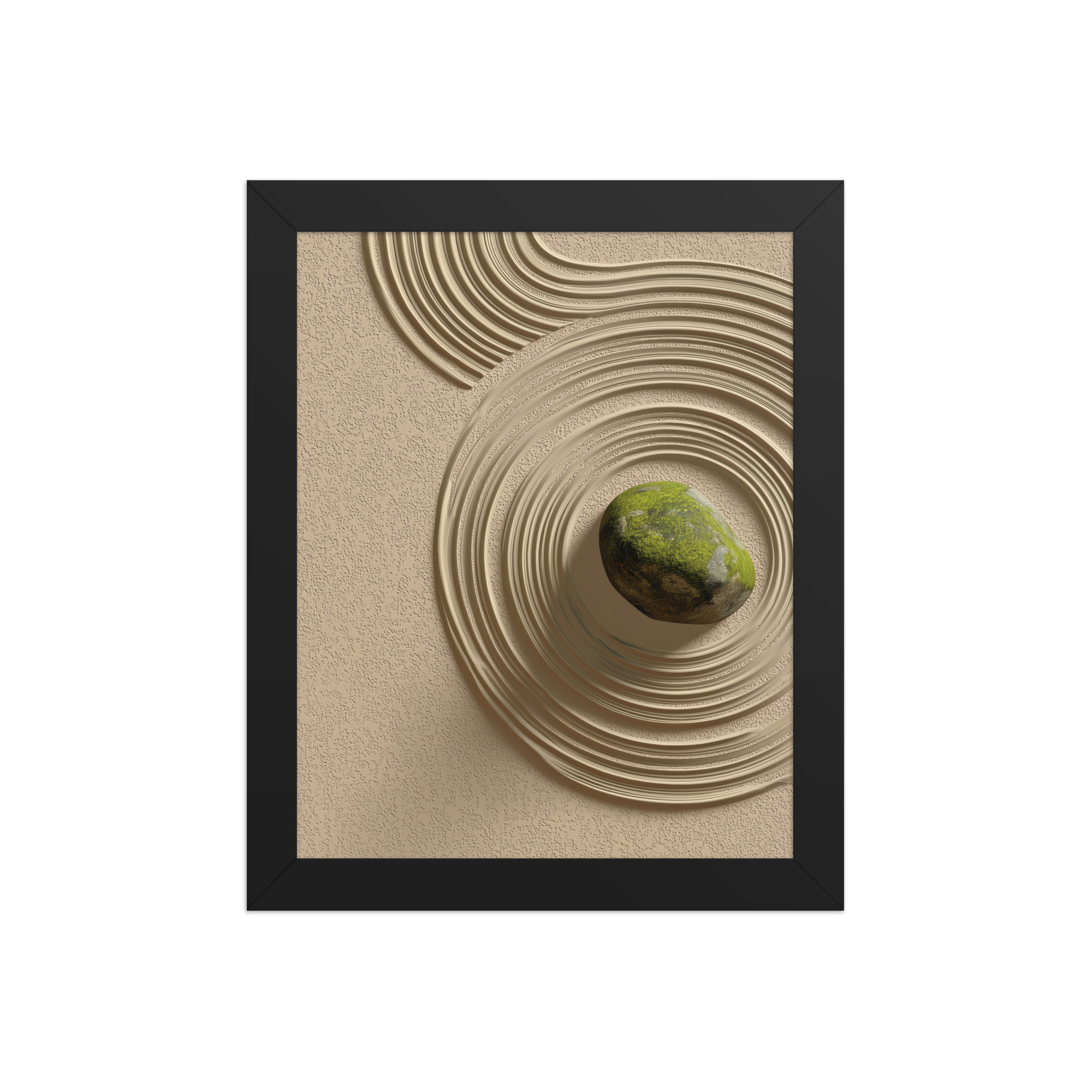 enhanced-matte-paper-framed-poster-in-black-8x10-front-68f9e5b7c6efd.jpg Zen Garden Harmony – Moss Stone I Minimal Wall Art – Framed Poster - Image 2