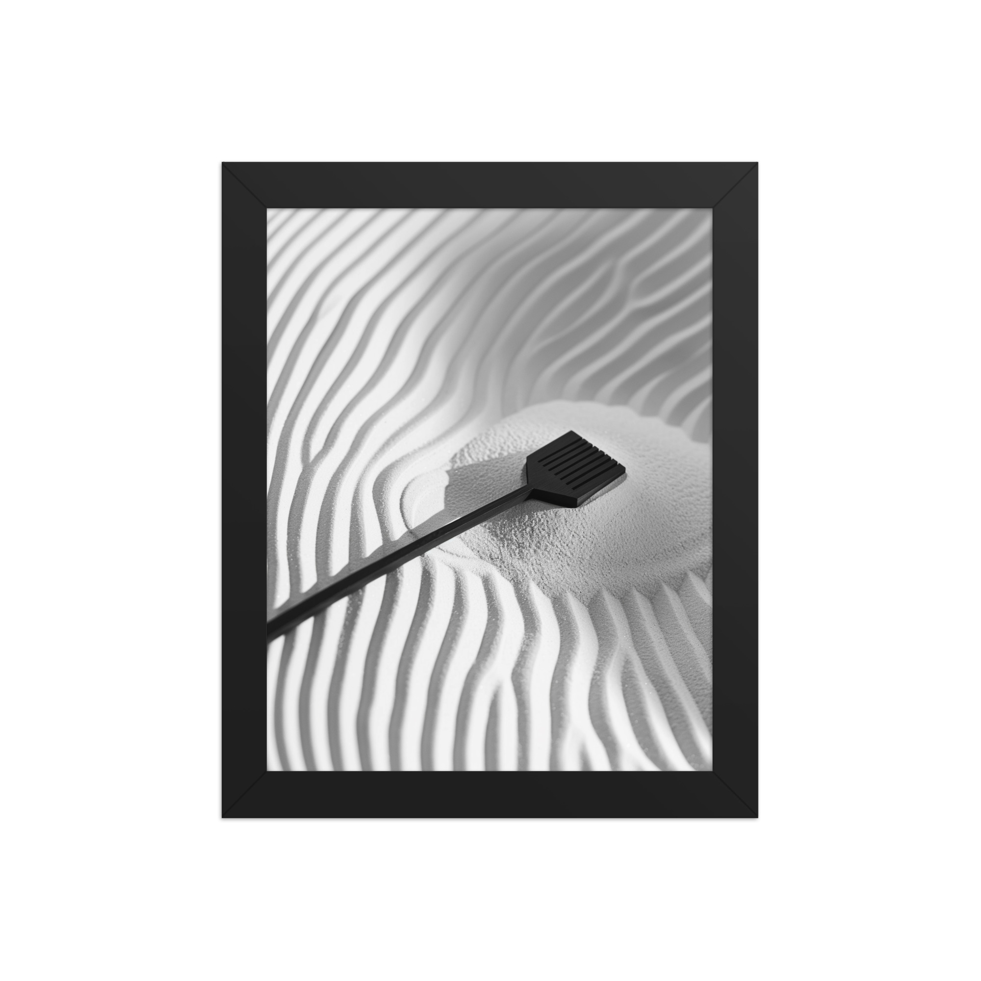 enhanced-matte-paper-framed-poster-in-black-8x10-front-68f9e8d81f5ba.jpg Zen Sand Rake – Minimal Monochrome Ripples Wall Art – Framed Poster - Image 2