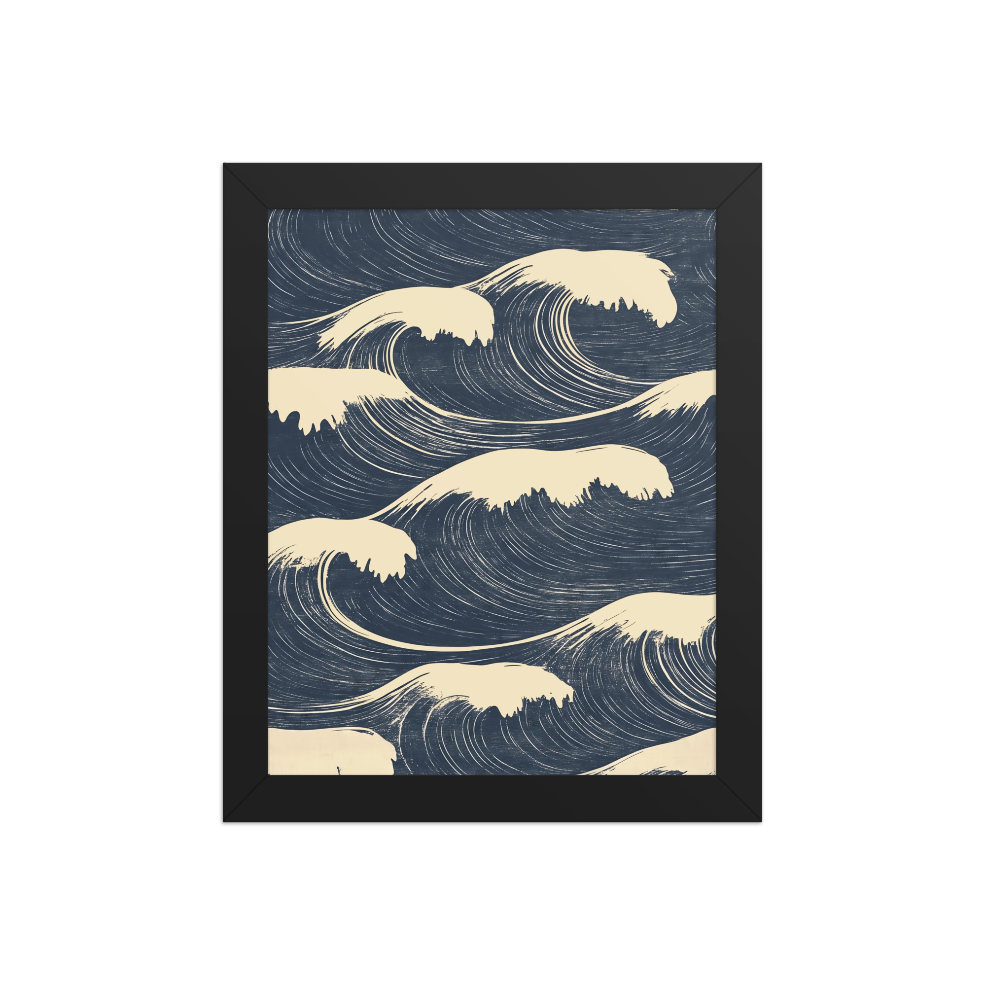 enhanced-matte-paper-framed-poster-in-black-8x10-front-68f9f16a70363.jpg Edo Waves – Bold Indigo Ukiyo-e Ocean Pattern Wall Art – Framed Poster - Image 2