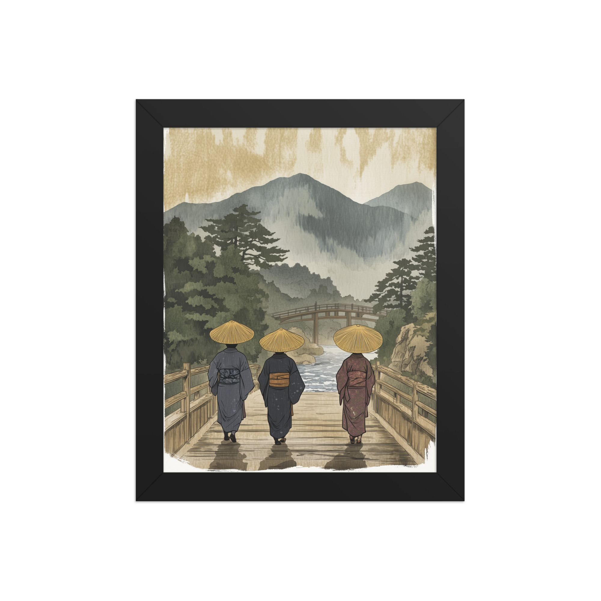 enhanced-matte-paper-framed-poster-in-black-8x10-front-68f9f30d7e2b5.jpg Morning Walk to the Temple – Ukiyo-e Wall Art Print – Framed Poster - Image 2