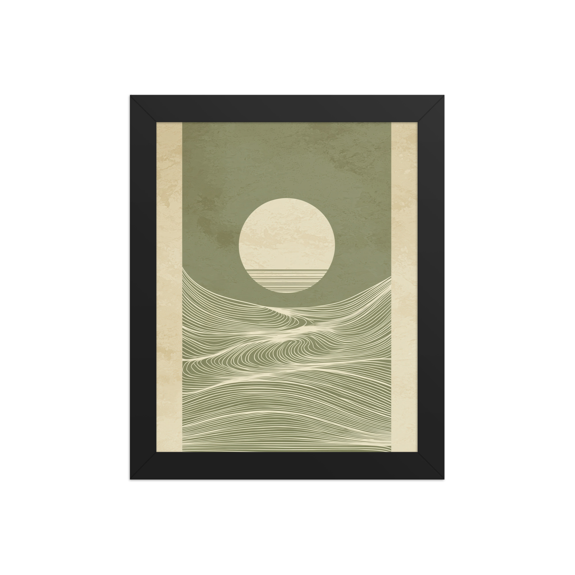 enhanced-matte-paper-framed-poster-in-black-8x10-front-68f9f967055dc.jpg Calm Currents and Rising Light — Minimalist Sun With Landscape Lines Wall Art — Framed Poster - Image 2