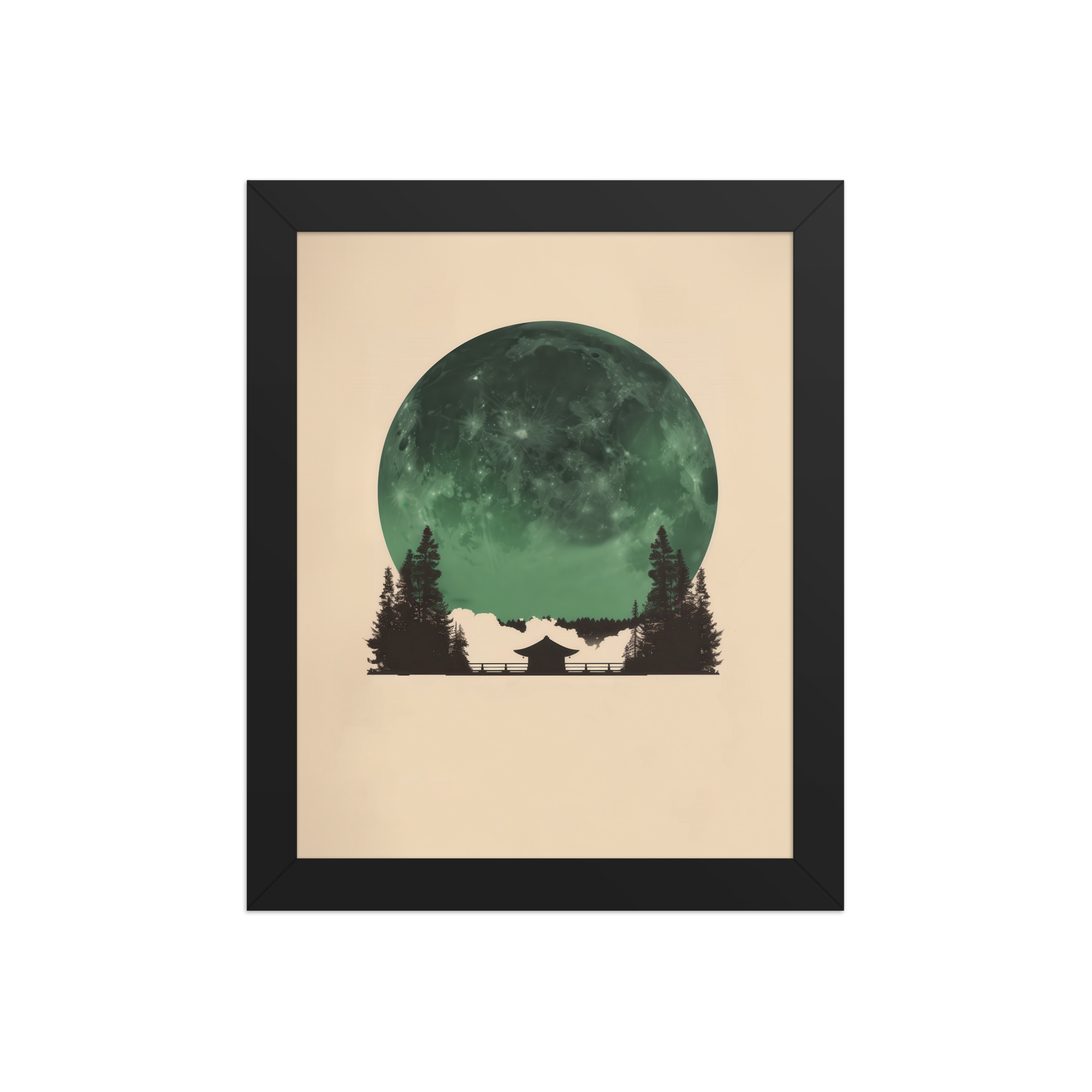 enhanced-matte-paper-framed-poster-in-black-8x10-front-68f9ff10e3cf1.jpg Emerald Moon Temple — Japandi Silhouette Wall Art — Framed Poster - Image 2