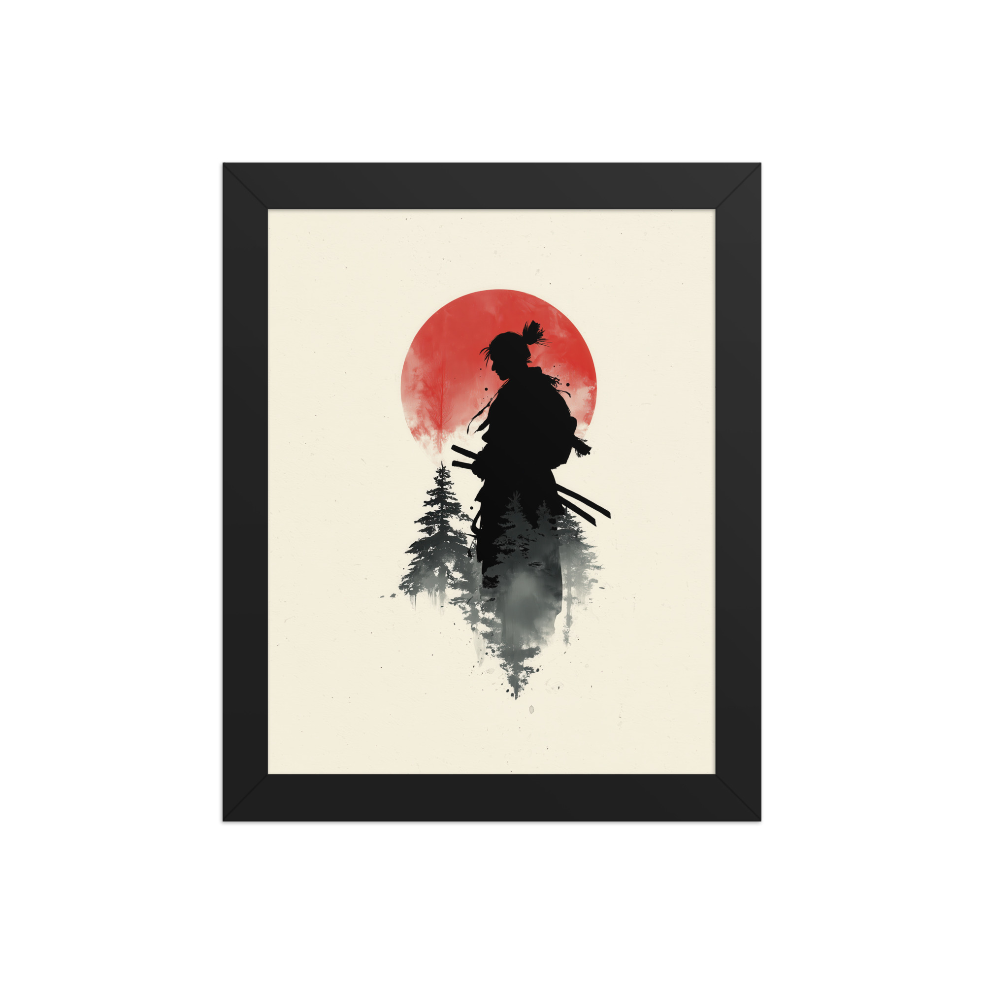 enhanced-matte-paper-framed-poster-in-black-8x10-front-68fa15d358e43.jpg Silent Watch Samurai II – Minimalist Japandi Samurai Minimal Japanese Decor – Framed Poster - Image 2