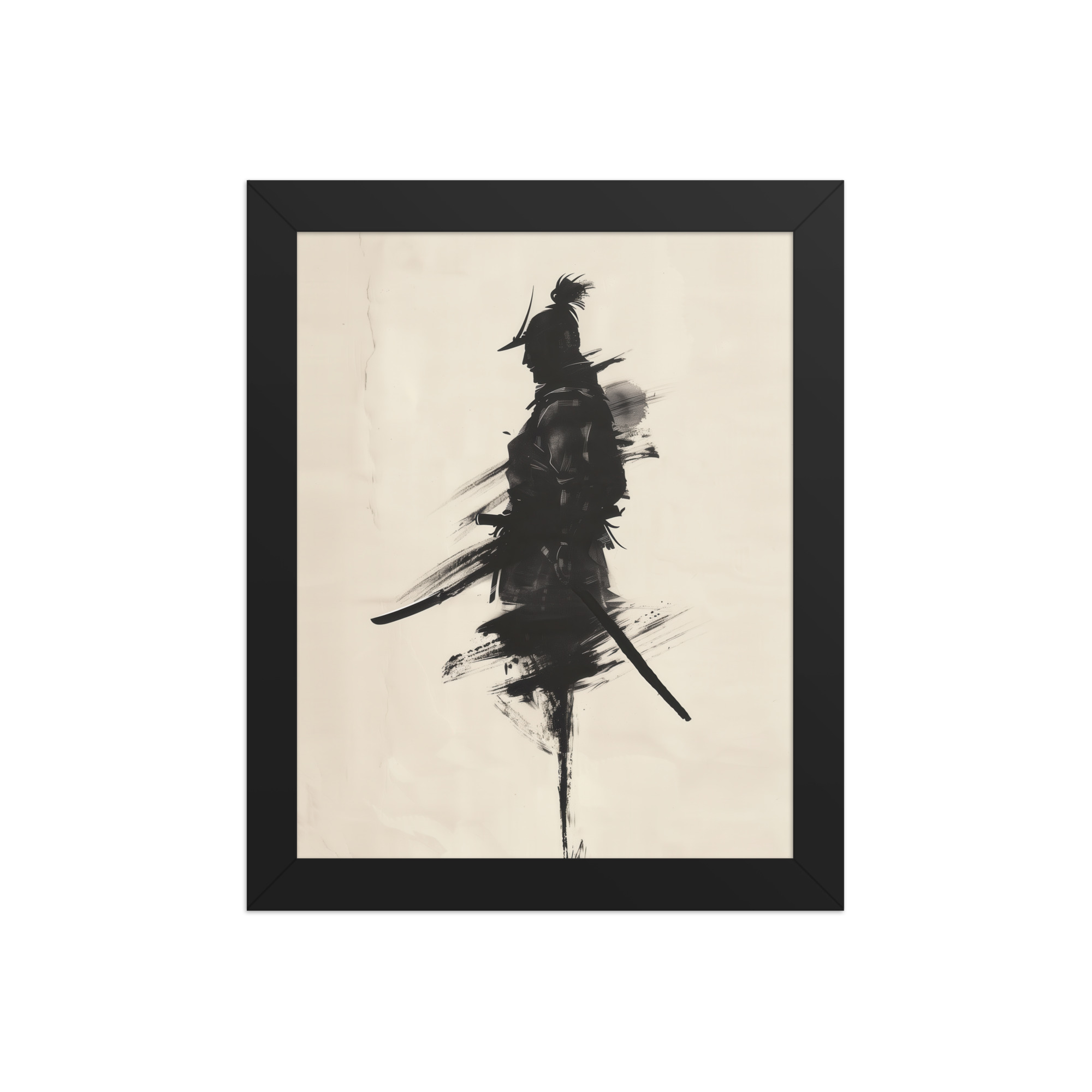 enhanced-matte-paper-framed-poster-in-black-8x10-front-68fa17035252a.jpg Shadowed Warrior – Sumi-e Silhouette of a Lone Samurai Wall Decor – Framed Poster - Image 2