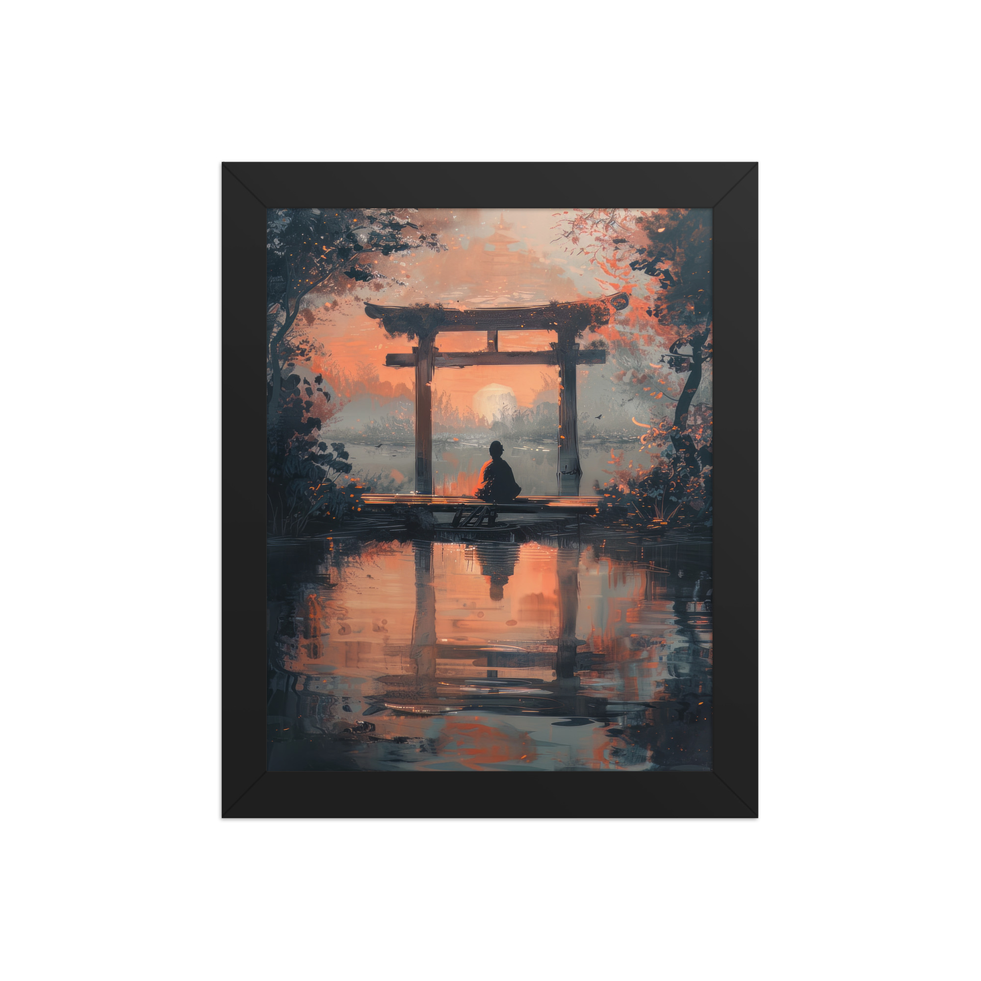 enhanced-matte-paper-framed-poster-in-black-8x10-front-68fa17ba82ab6.jpg Torii Reflections at Dusk – Evening Glow and Still Waters Wall Decor – Framed Poster - Image 2