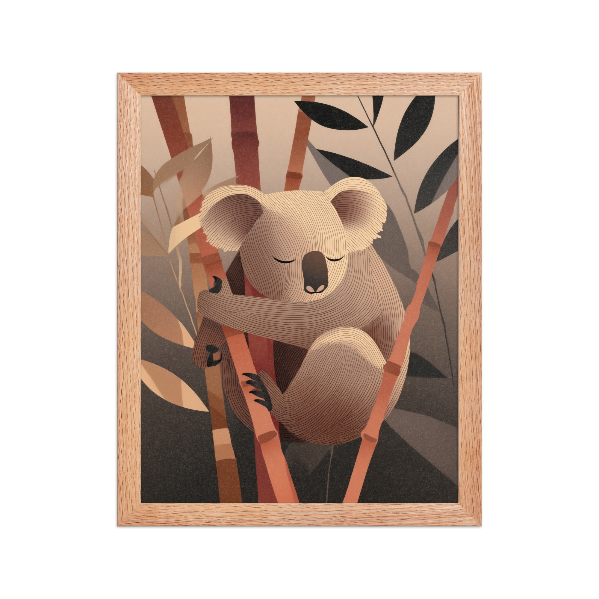 enhanced-matte-paper-framed-poster-in-red-oak-11x14-front-68f8be9645f9d.jpg Koala Dreams in Bamboo — Minimal Sleeping Koala in Warm Tones Wall Decor — Framed Poster - Image 10