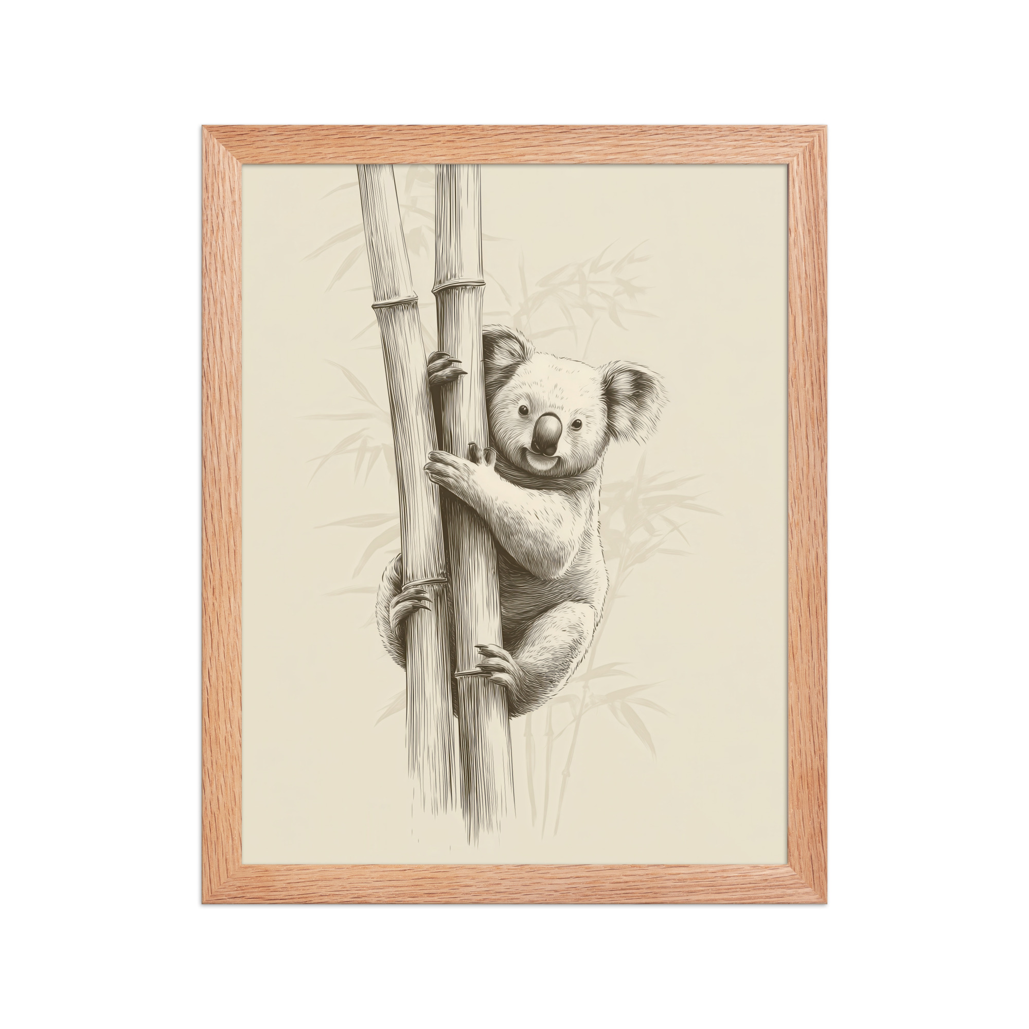 enhanced-matte-paper-framed-poster-in-red-oak-11x14-front-68f8bef312263.jpg Koala Bamboo I — Koala Illustration in Warm Neutrals Wall Decor — Framed Poster - Image 10