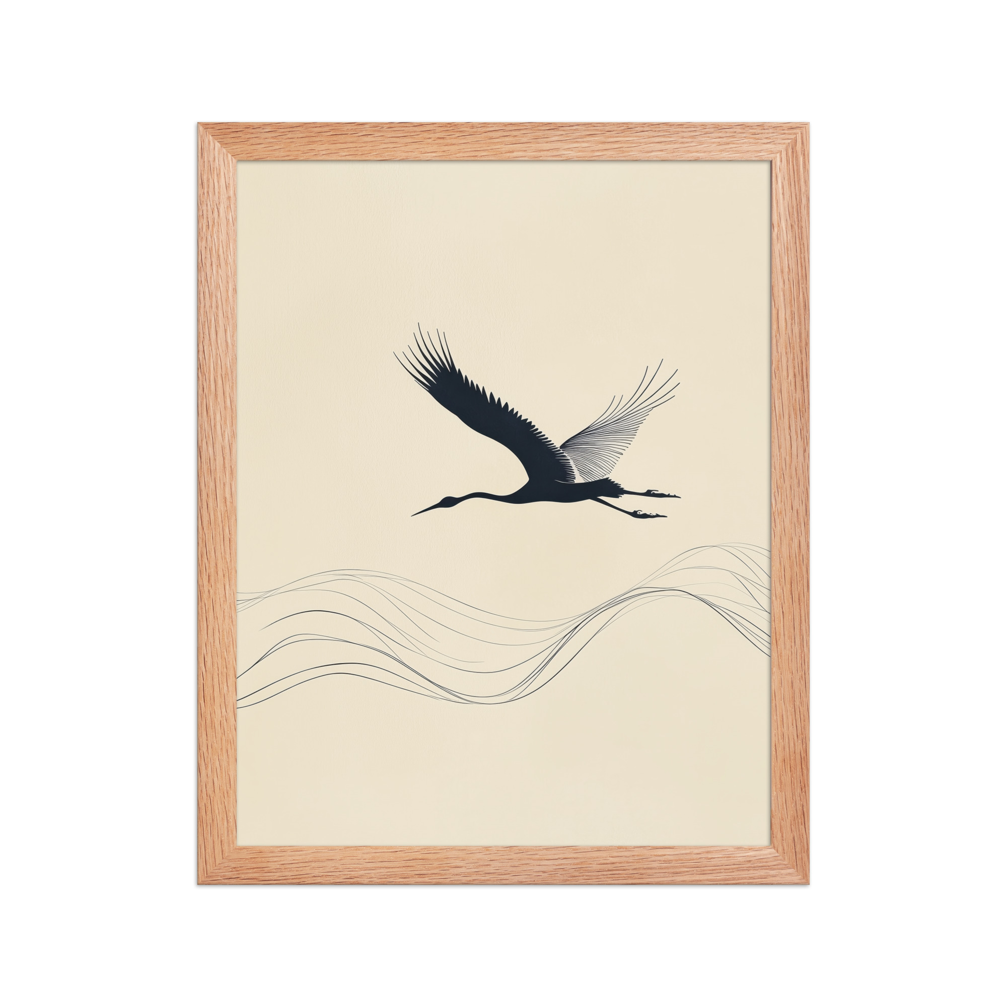 enhanced-matte-paper-framed-poster-in-red-oak-11x14-front-68f8ffc0506a3.jpg Graceful Ascent — Minimal Crane Silhouette with Flowing Lines Wall Decor — Framed Poster - Image 10