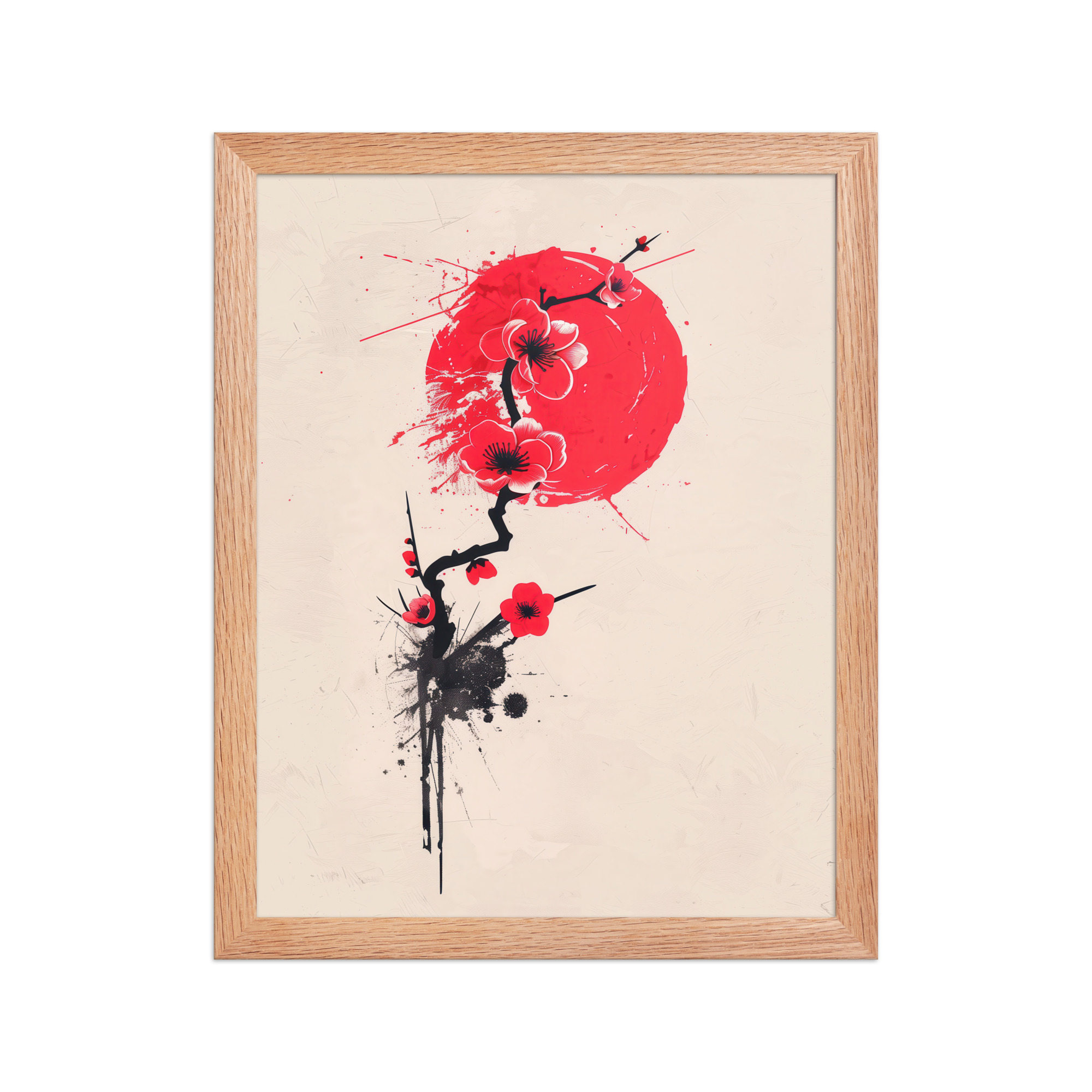 enhanced-matte-paper-framed-poster-in-red-oak-11x14-front-68f91b7047bd4.jpg Crimson Blossoms — Calligraphy Cherry Branch Japandi Wall Art — Framed Poster - Image 10