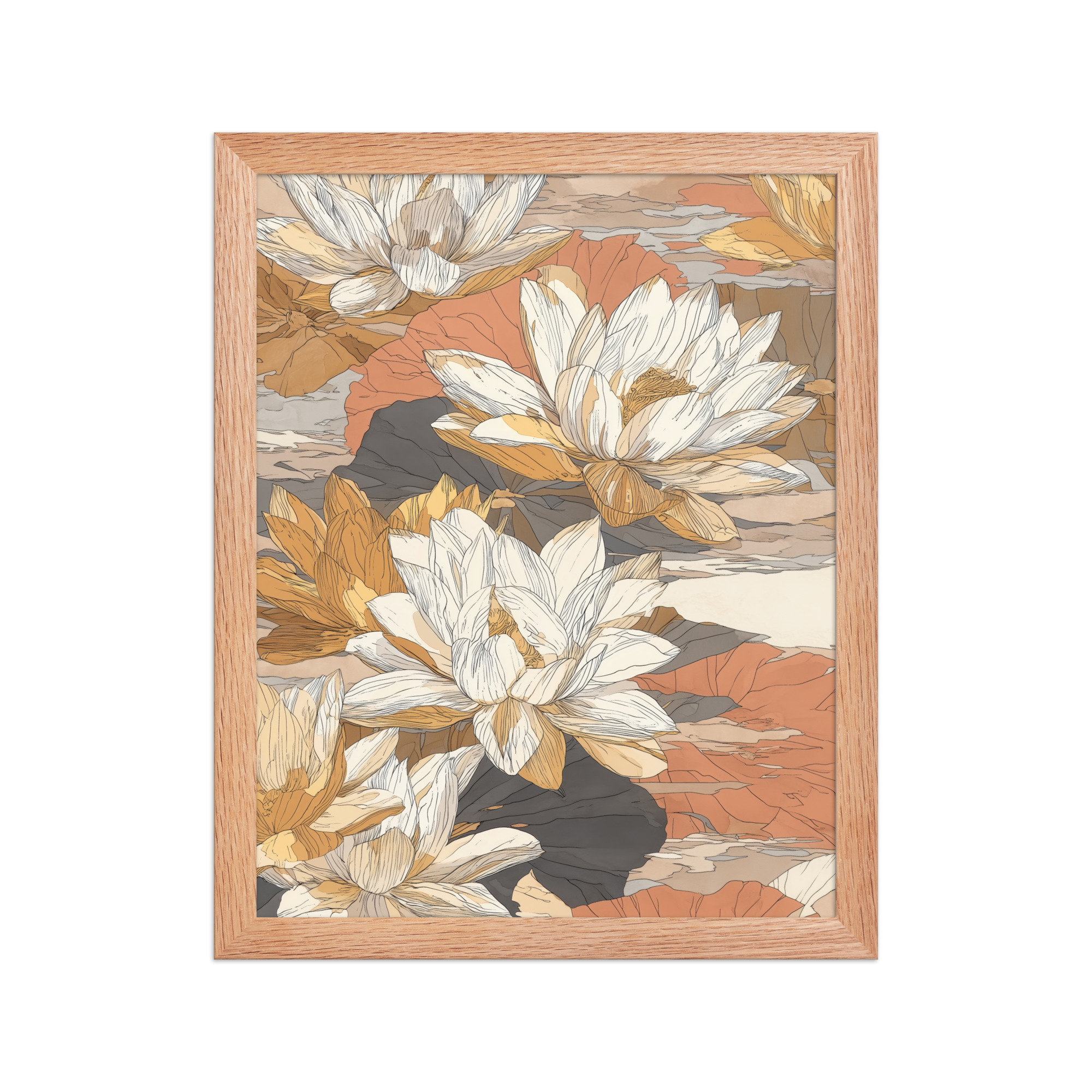 enhanced-matte-paper-framed-poster-in-red-oak-11x14-front-68f922f4619f4.jpg Lotus Blossom Pattern — Warm Terracotta Floral Wall Art — Framed Poster - Image 8