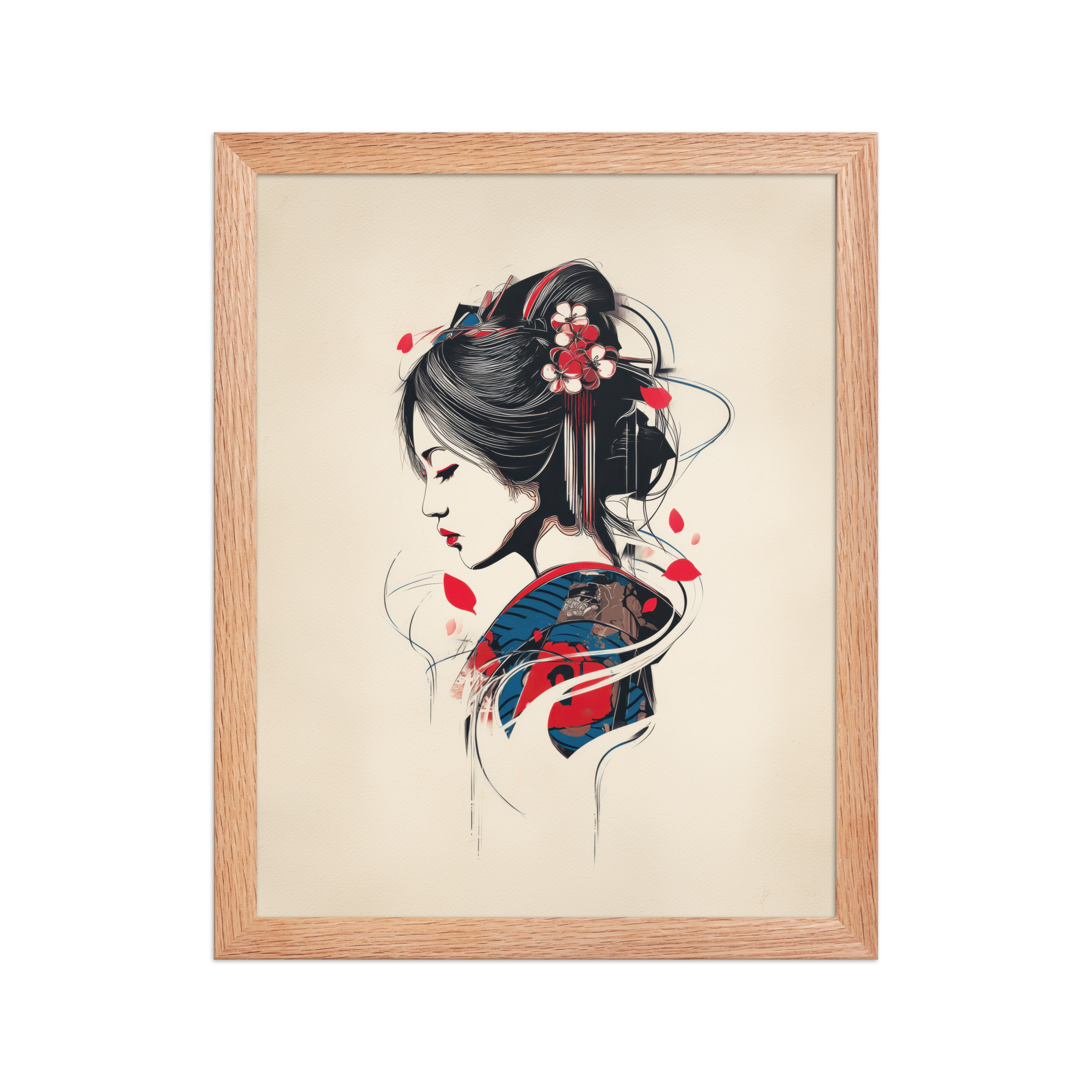 enhanced-matte-paper-framed-poster-in-red-oak-11x14-front-68f9cc11442f3.jpg Petals of Silence — Ukiyo-e Inspired Geisha Illustration Wall Art — Framed Poster - Image 10