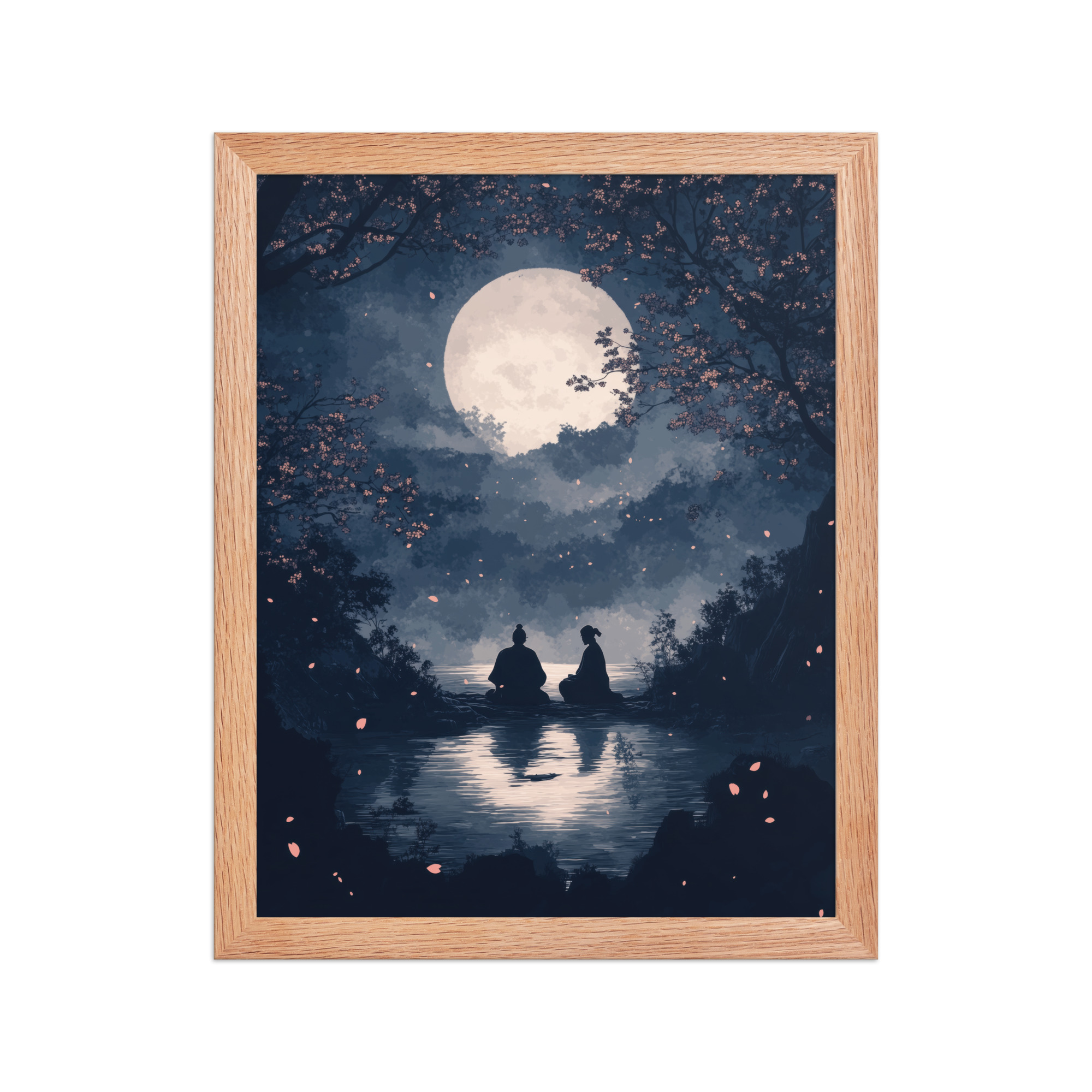 enhanced-matte-paper-framed-poster-in-red-oak-11x14-front-68f9ce45de2a8.jpg Midnight Reflections — Moonlit Lake Sakura Wall Art — Framed Poster - Image 8