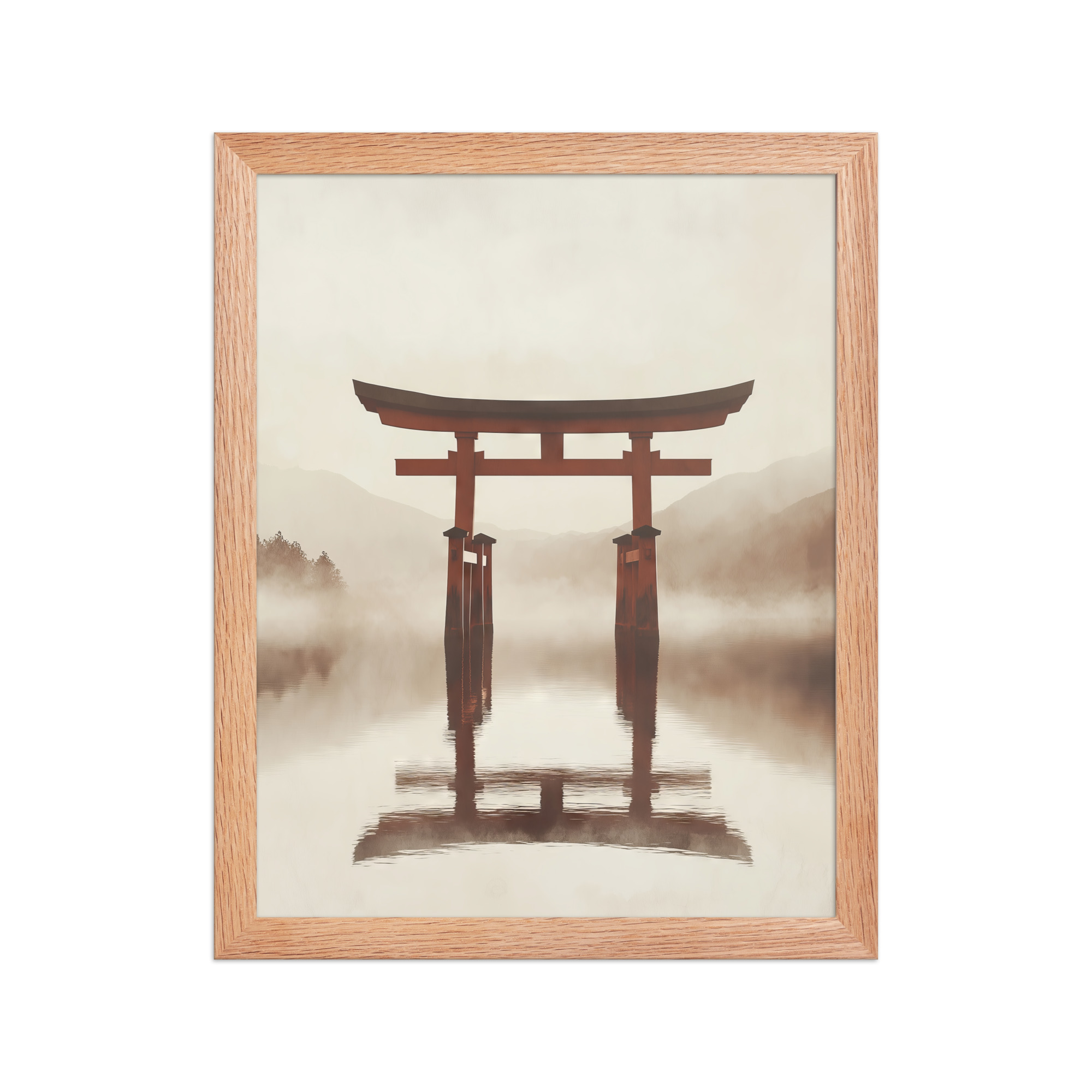 enhanced-matte-paper-framed-poster-in-red-oak-11x14-front-68f9cfe67126f.jpg Torii Reflections — Minimal Misty Lake Wall Art — Framed Poster - Image 10
