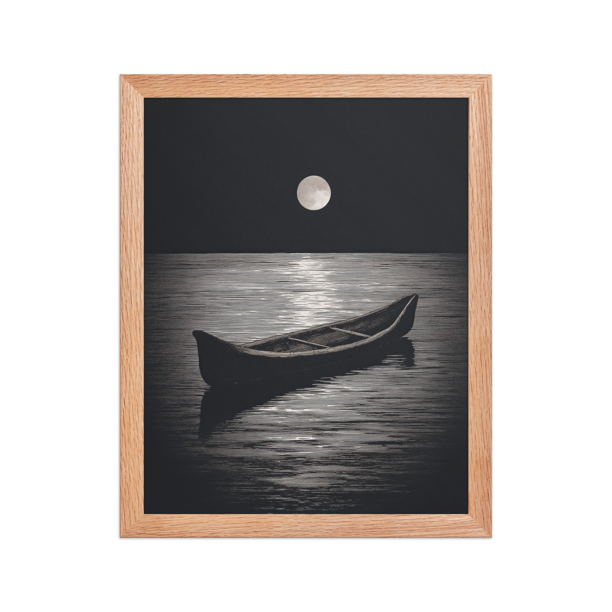 enhanced-matte-paper-framed-poster-in-red-oak-11x14-front-68f9d0a4e597d.jpg Moonlit Canoe II — Minimal Silver Moon Night Wall Art — Framed Poster - Image 10