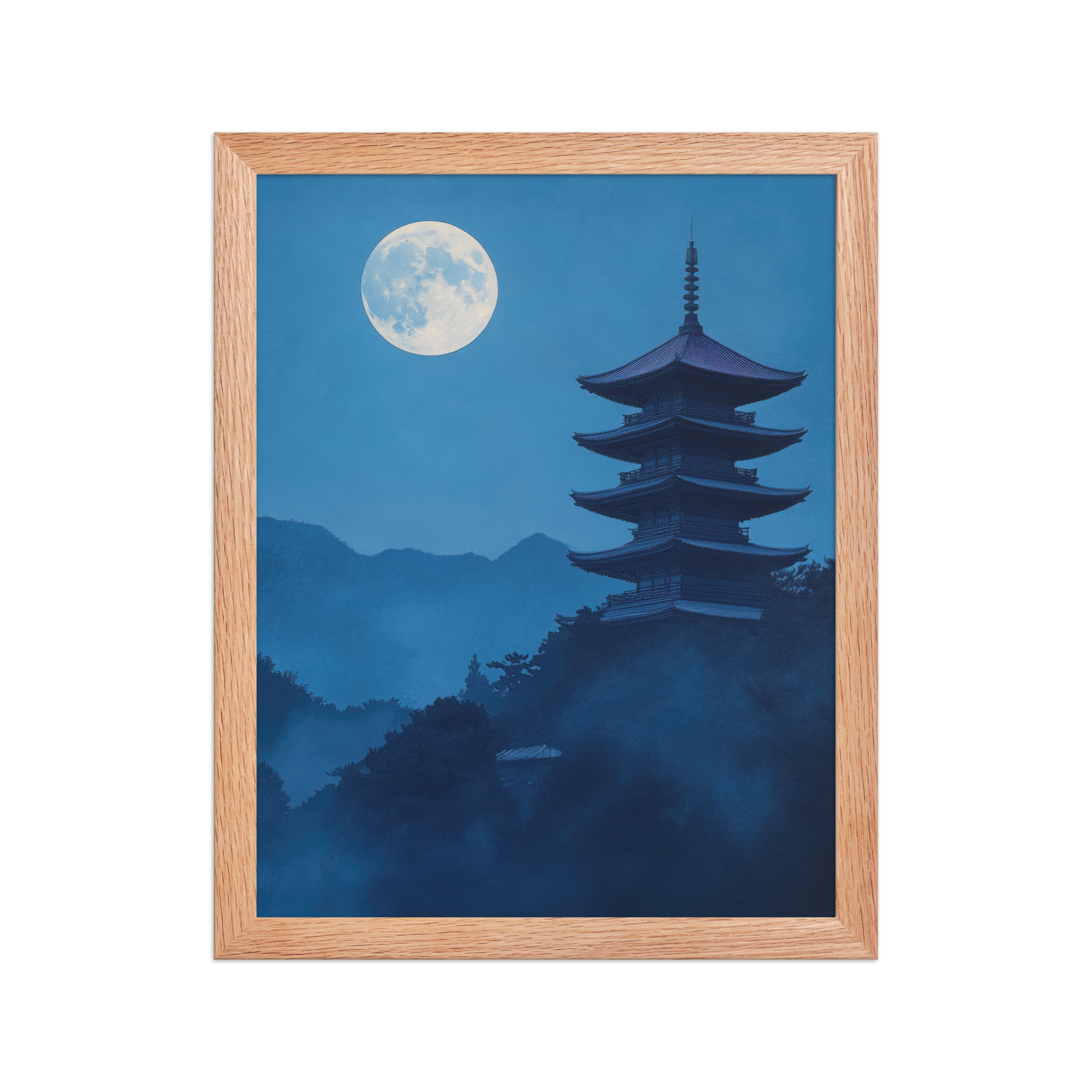 enhanced-matte-paper-framed-poster-in-red-oak-11x14-front-68f9d4a4cc098.jpg Twilight Pagoda Stillness — Moonlit Temple Wall Decor — Framed Poster - Image 8