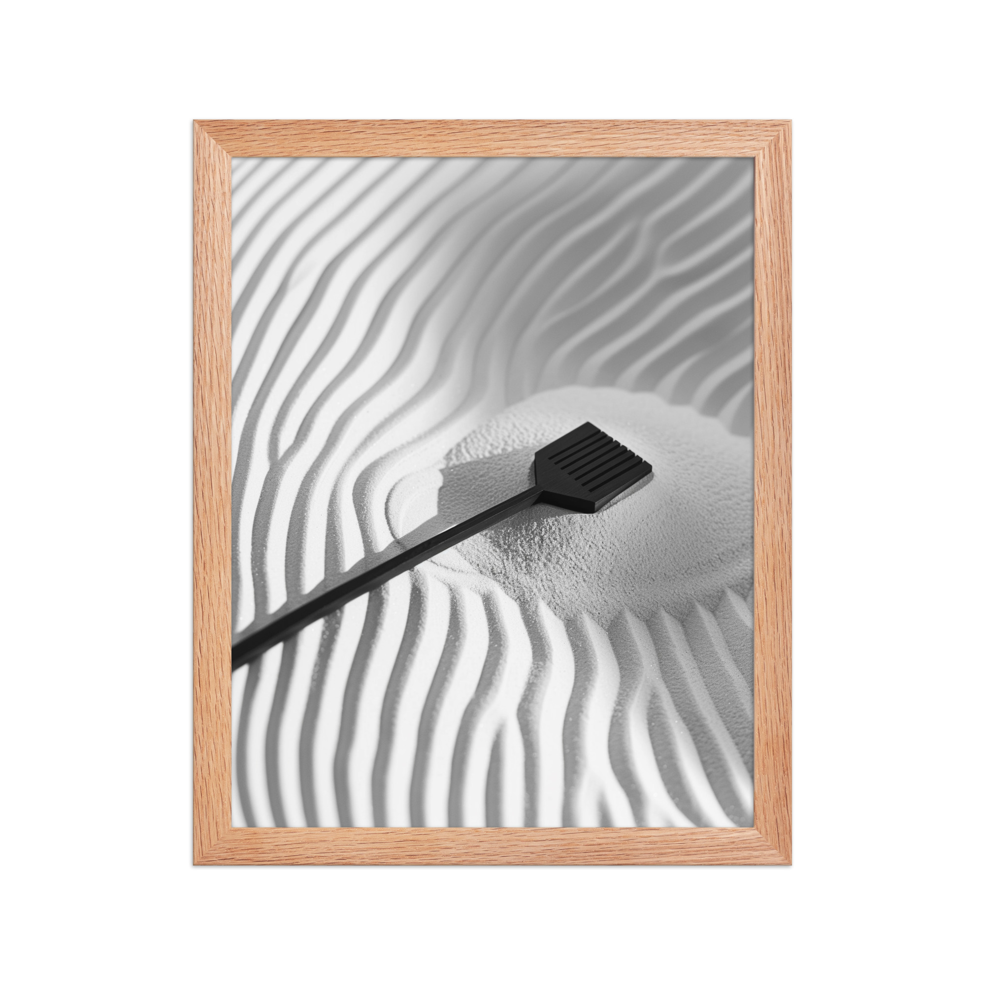 enhanced-matte-paper-framed-poster-in-red-oak-11x14-front-68f9e8d81faac.jpg Zen Sand Rake – Minimal Monochrome Ripples Wall Art – Framed Poster - Image 10