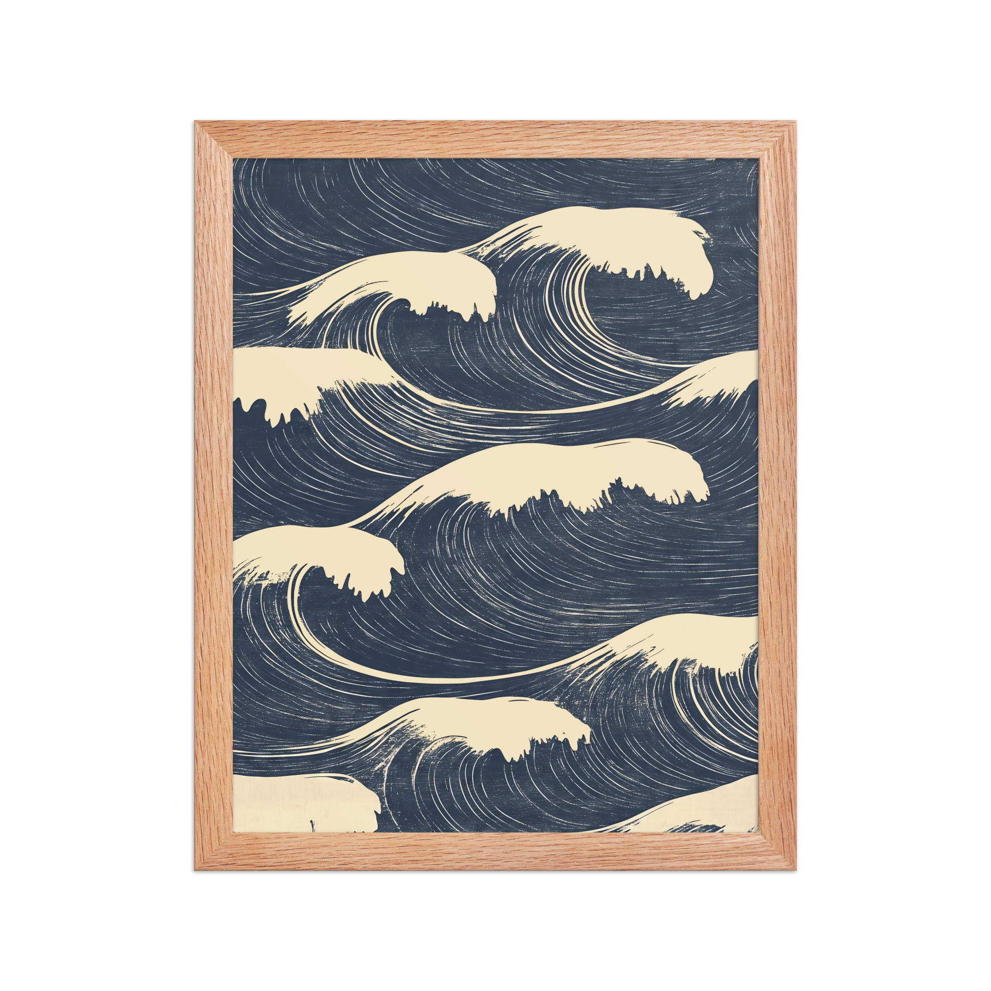 enhanced-matte-paper-framed-poster-in-red-oak-11x14-front-68f9f16a707c4.jpg Edo Waves – Bold Indigo Ukiyo-e Ocean Pattern Wall Art – Framed Poster - Image 9