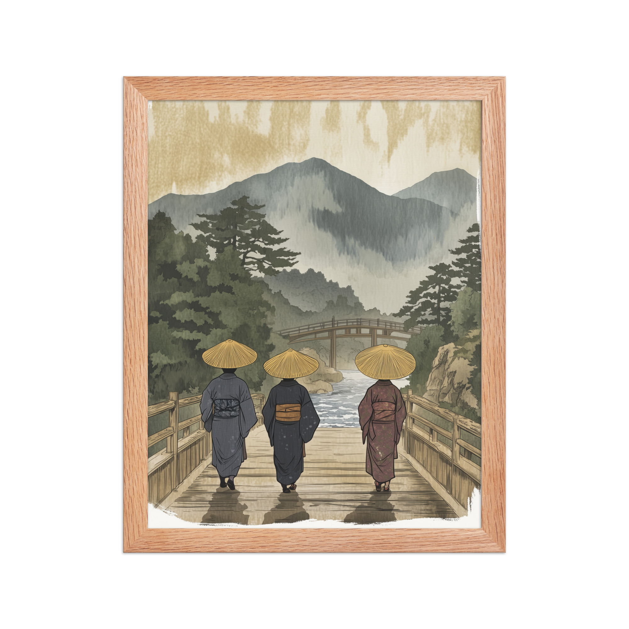 enhanced-matte-paper-framed-poster-in-red-oak-11x14-front-68f9f30d7e79a.jpg Morning Walk to the Temple – Ukiyo-e Wall Art Print – Framed Poster - Image 10