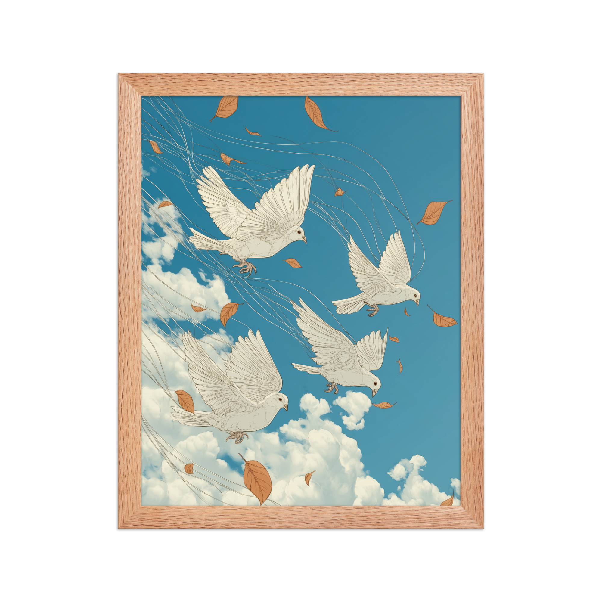 enhanced-matte-paper-framed-poster-in-red-oak-11x14-front-68f9f7504e982.jpg White Doves in Wind (Hokusai) – Autumn Leaves in Flight Ukiyo-e Wall Decor – Framed Poster - Image 7