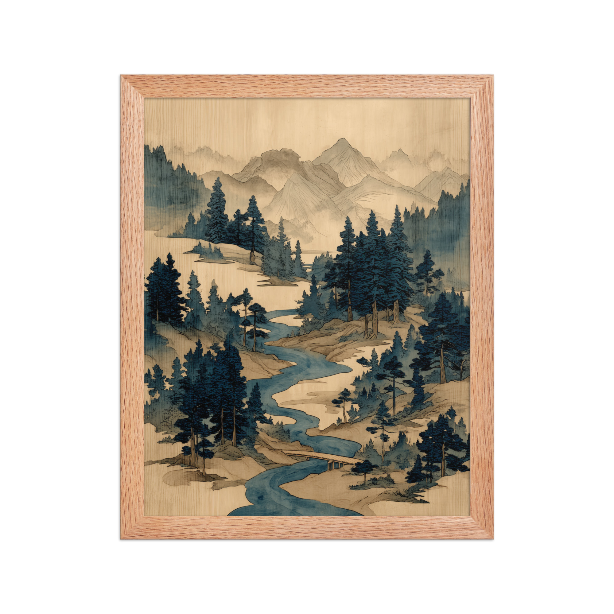 enhanced-matte-paper-framed-poster-in-red-oak-11x14-front-68f9f793e0a35.jpg Winding River Pines – Ukiyo-e Mountain Stream Landscape Wall Art – Framed Poster - Image 10