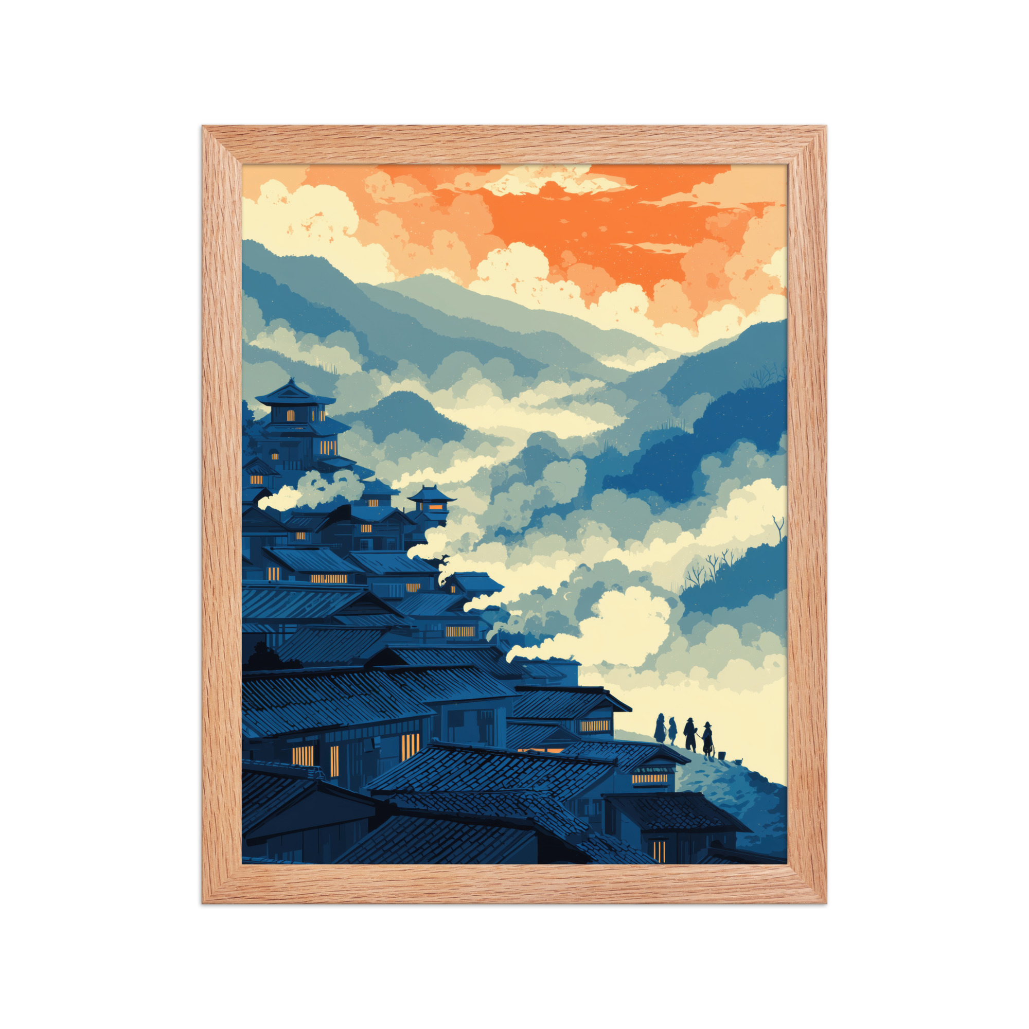 enhanced-matte-paper-framed-poster-in-red-oak-11x14-front-68f9f80710d3c.jpg Twilight Over Hillside Village – Ukiyo-e Wall Art Print – Framed Poster - Image 8