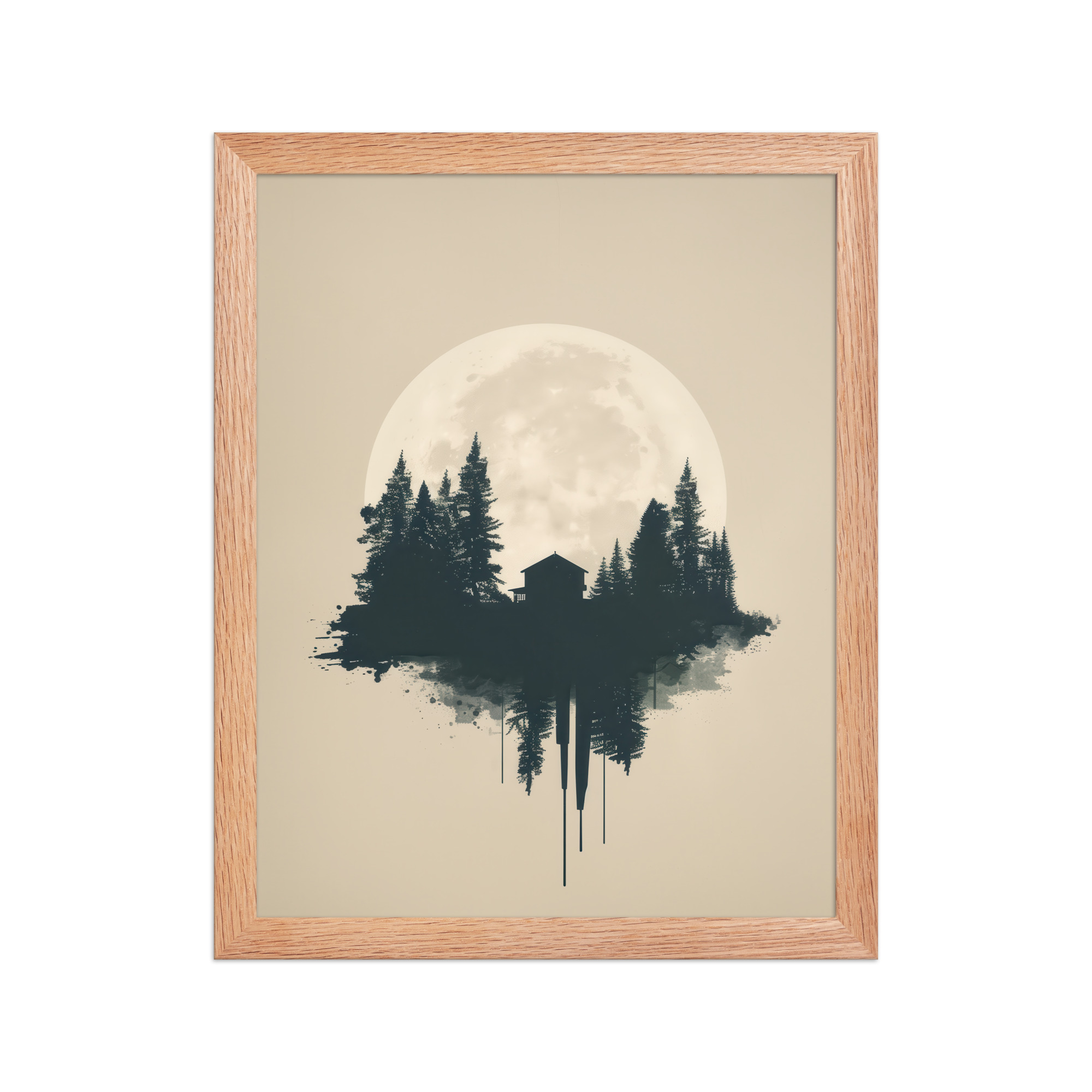 enhanced-matte-paper-framed-poster-in-red-oak-11x14-front-68f9ff049a7cc.jpg Full Moon Shelter — Minimalistic Forest House Wall Decor — Framed Poster - Image 7