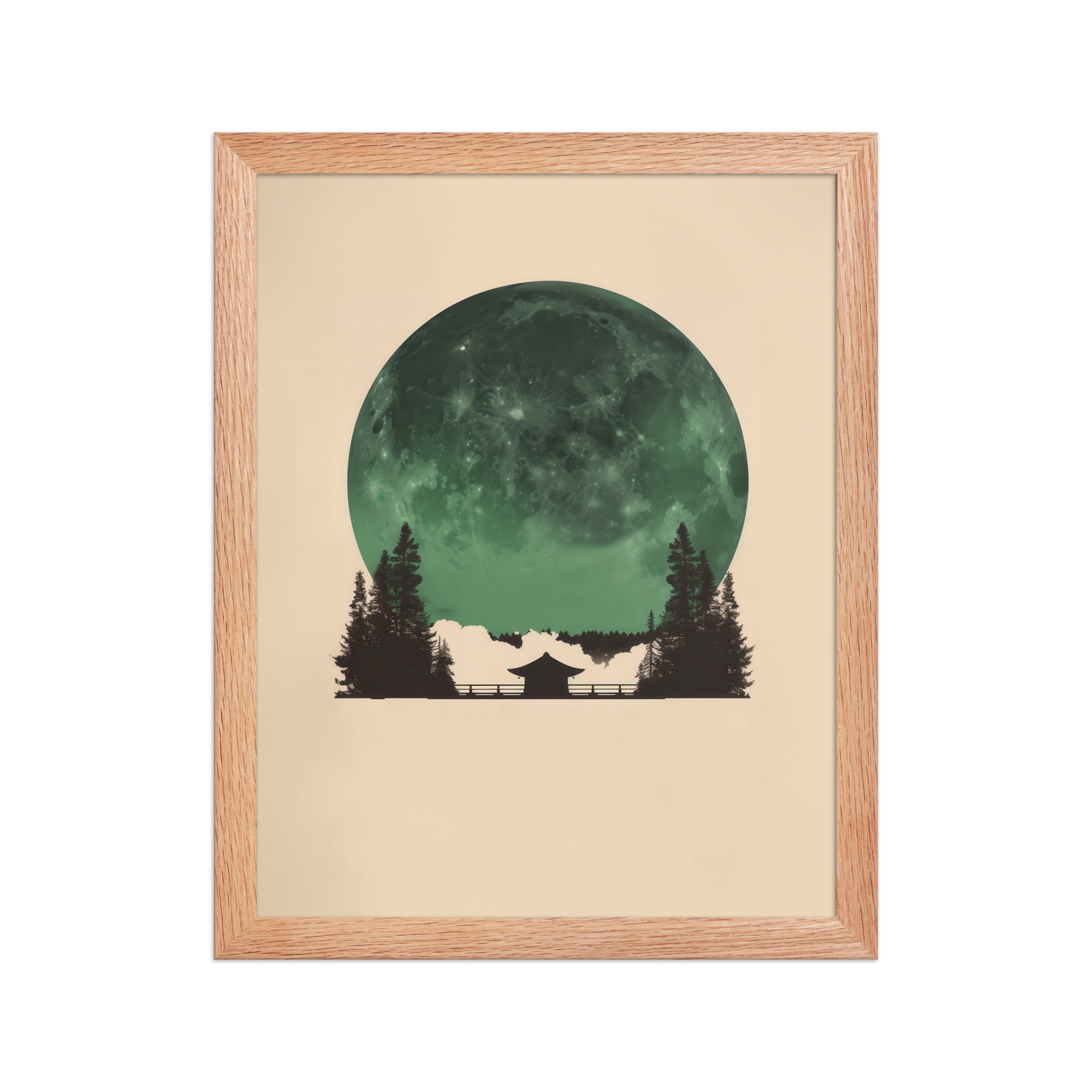 enhanced-matte-paper-framed-poster-in-red-oak-11x14-front-68f9ff10e44d9.jpg Emerald Moon Temple — Japandi Silhouette Wall Art — Framed Poster - Image 10