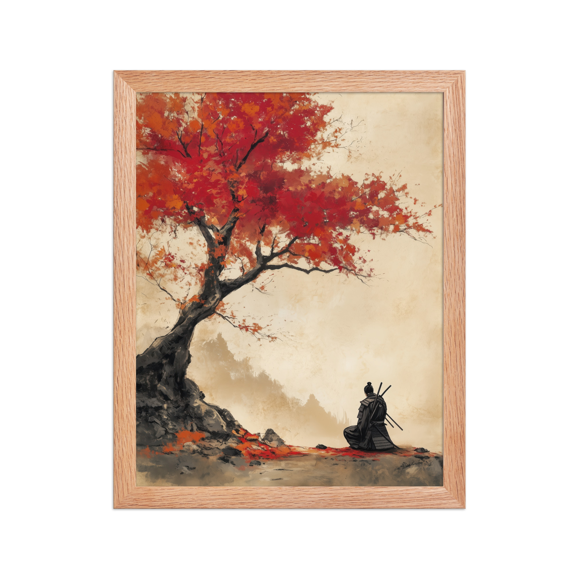 enhanced-matte-paper-framed-poster-in-red-oak-11x14-front-68fa16a6dbf51.jpg Autumn Warrior – Samurai Beneath Crimson Maple Leaves Wall Decor – Framed Poster - Image 7