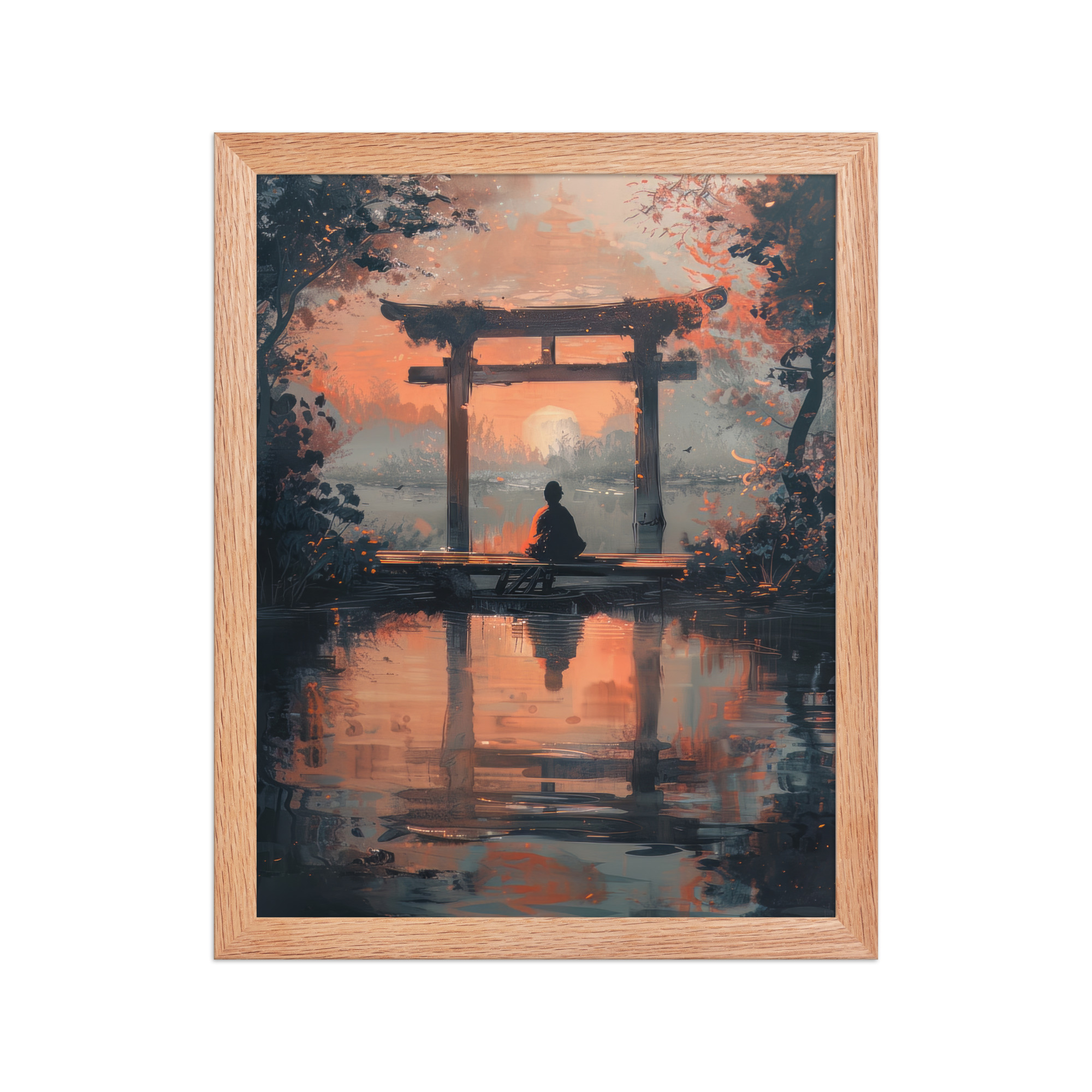 enhanced-matte-paper-framed-poster-in-red-oak-11x14-front-68fa17ba82f92.jpg Torii Reflections at Dusk – Evening Glow and Still Waters Wall Decor – Framed Poster - Image 10