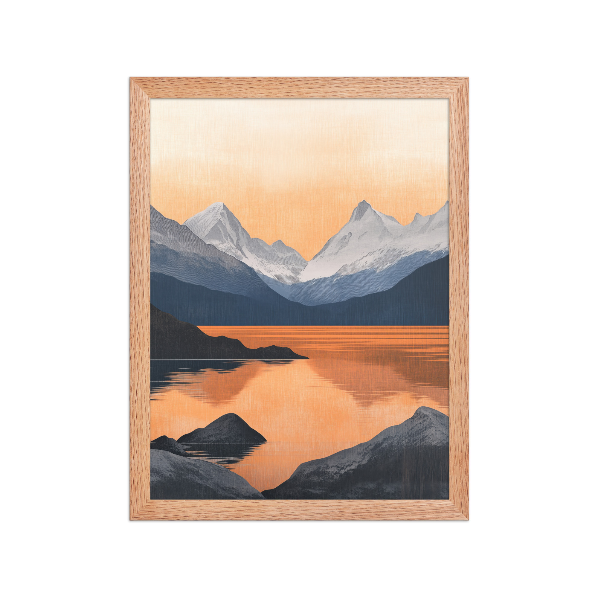 enhanced-matte-paper-framed-poster-in-red-oak-12x16-front-68f87bd826206.jpg Nordic Sunset Reflections — Serene Mountain Lake Panorama Landscape Wall Art — Framed Poster - Image 9