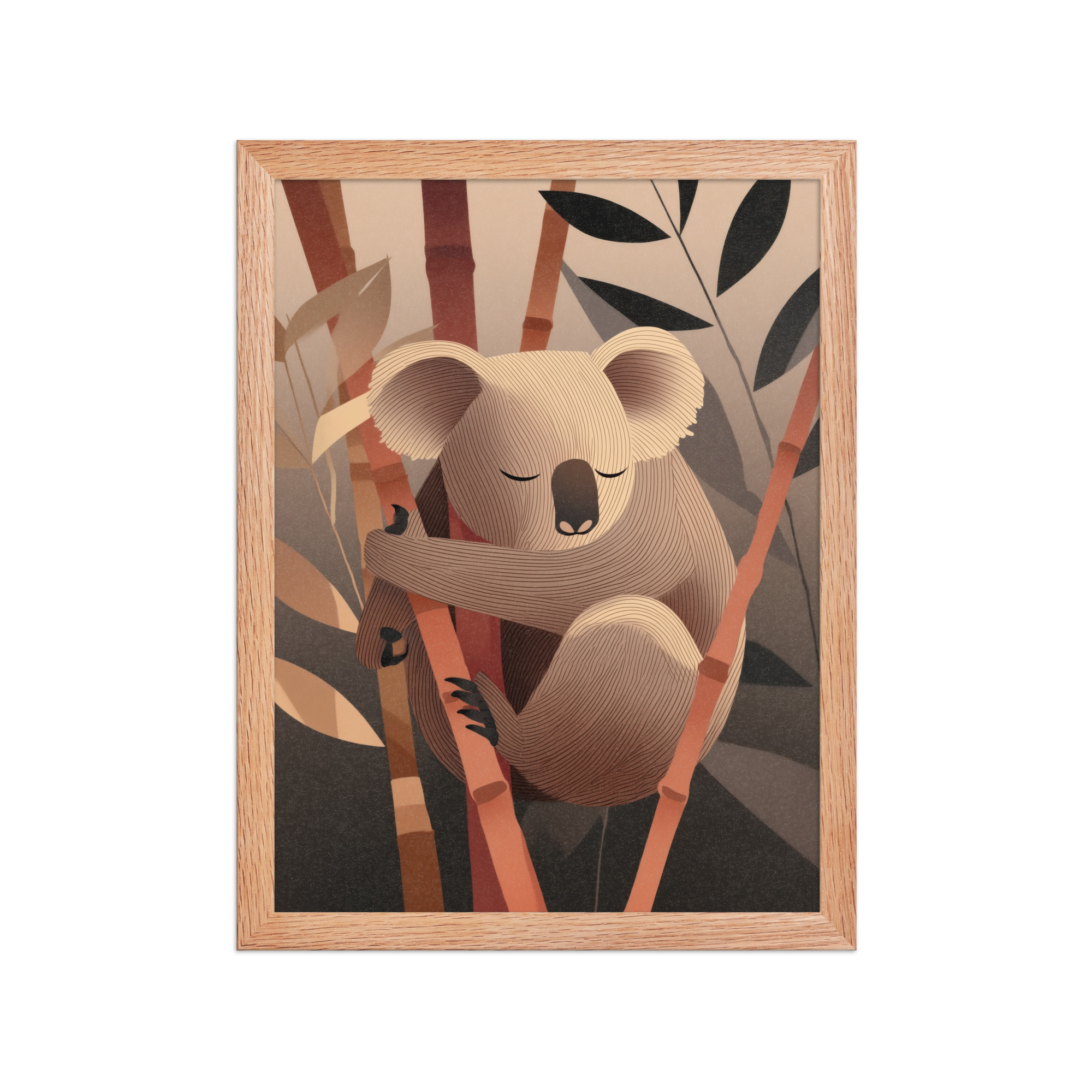 enhanced-matte-paper-framed-poster-in-red-oak-12x16-front-68f8be964602c.jpg Koala Dreams in Bamboo — Minimal Sleeping Koala in Warm Tones Wall Decor — Framed Poster - Image 11