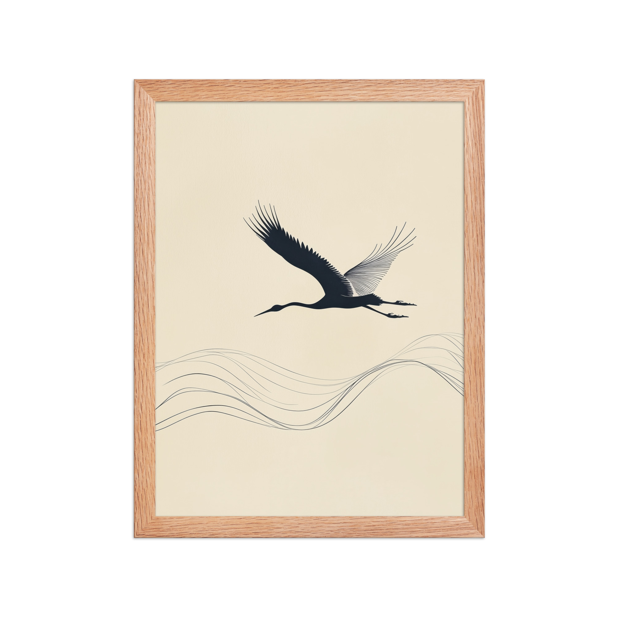 enhanced-matte-paper-framed-poster-in-red-oak-12x16-front-68f8ffc05072c.jpg Graceful Ascent — Minimal Crane Silhouette with Flowing Lines Wall Decor — Framed Poster - Image 11