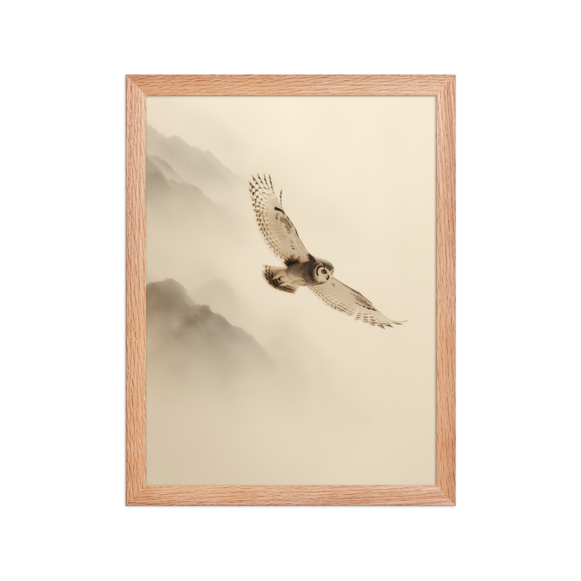 enhanced-matte-paper-framed-poster-in-red-oak-12x16-front-68f904c80db9c.jpg Flight Through Mist — Owl in Motion Wildlife Wall Art — Framed Poster - Image 9