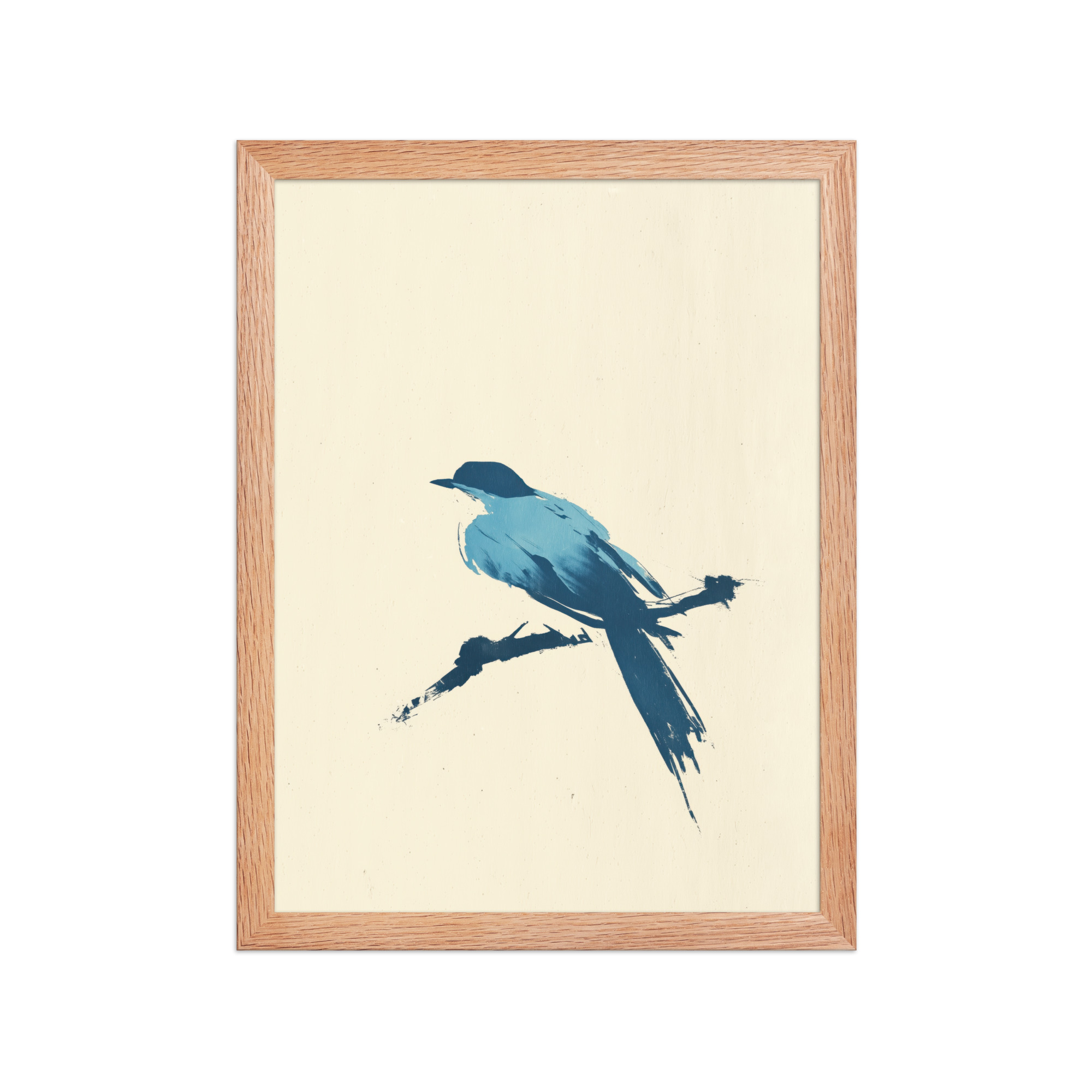 enhanced-matte-paper-framed-poster-in-red-oak-12x16-front-68f906d591f20.jpg Bluebird Perch — Minimal Brush Bird on Branch Wall Decor — Framed Poster - Image 11
