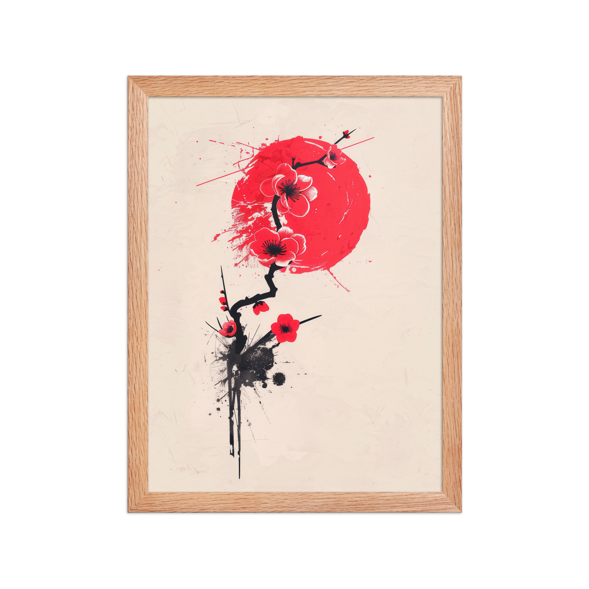 enhanced-matte-paper-framed-poster-in-red-oak-12x16-front-68f91b7047c5c.jpg Crimson Blossoms — Calligraphy Cherry Branch Japandi Wall Art — Framed Poster - Image 11