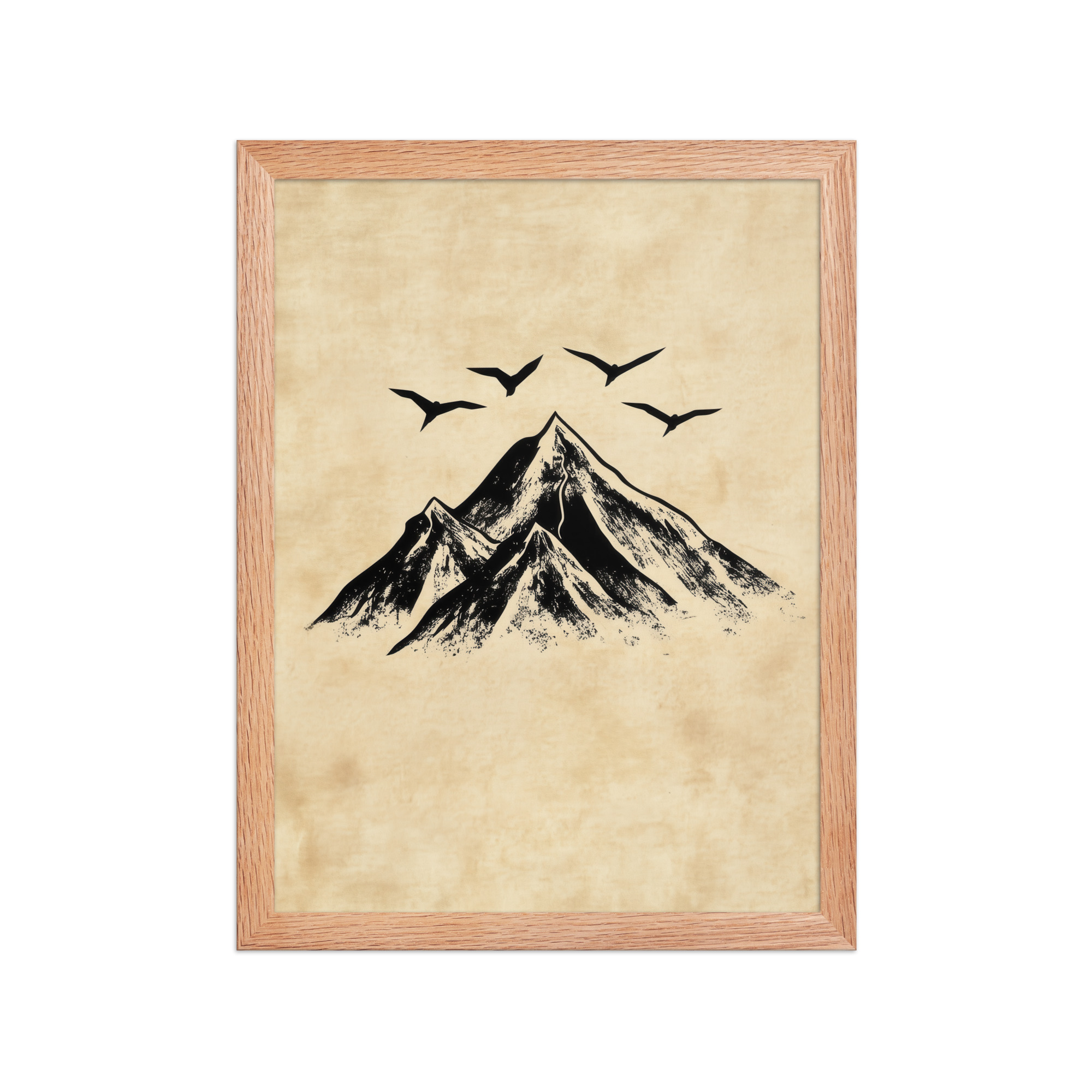 enhanced-matte-paper-framed-poster-in-red-oak-12x16-front-68f91cab2c84b.jpg Four Peaks in Ink — Mountain Landscape Wall Art — Framed Poster - Image 9