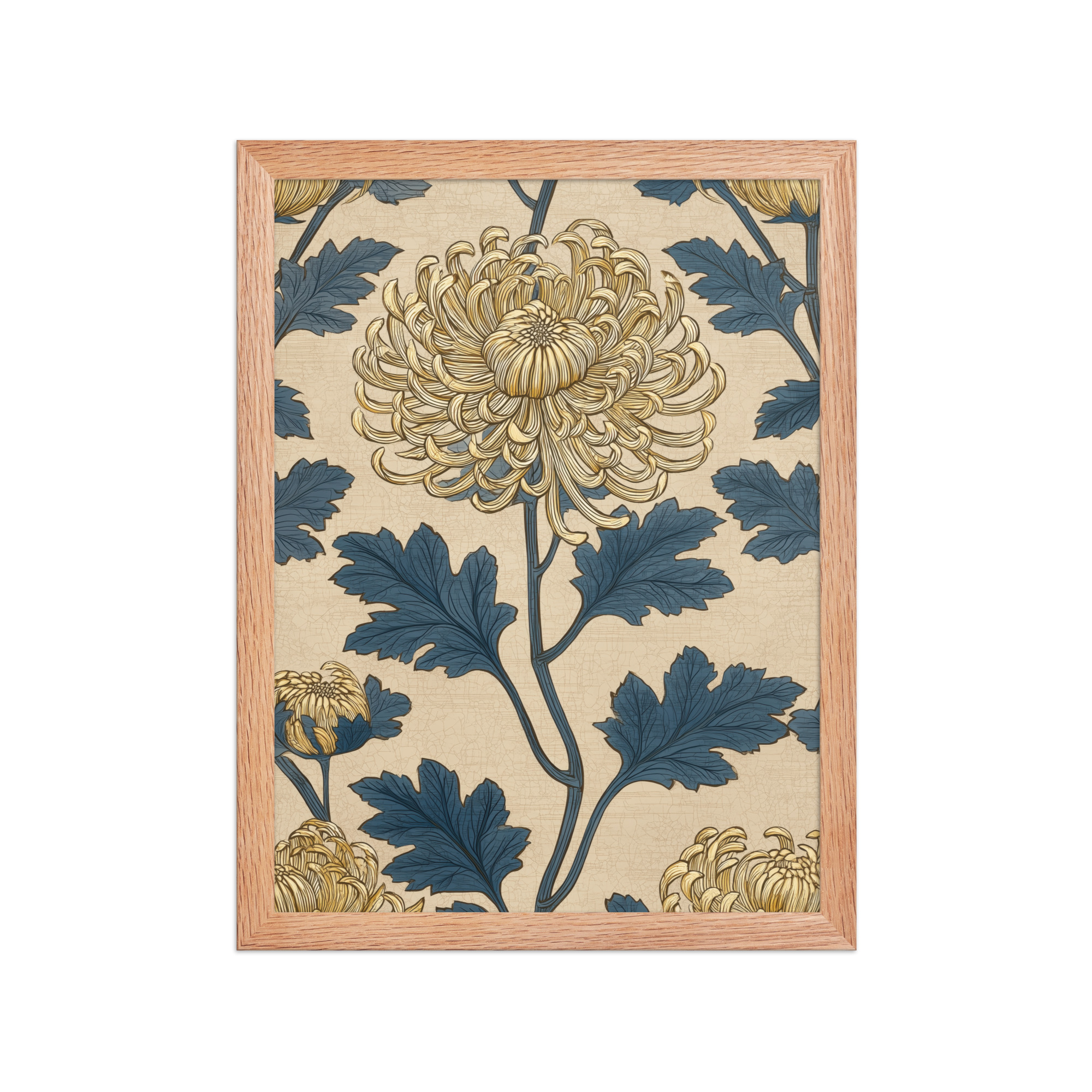 enhanced-matte-paper-framed-poster-in-red-oak-12x16-front-68f91ec47375b.jpg Golden Chrysanthemum — Blue & Gold Botanical Wall Decor — Framed Poster - Image 11