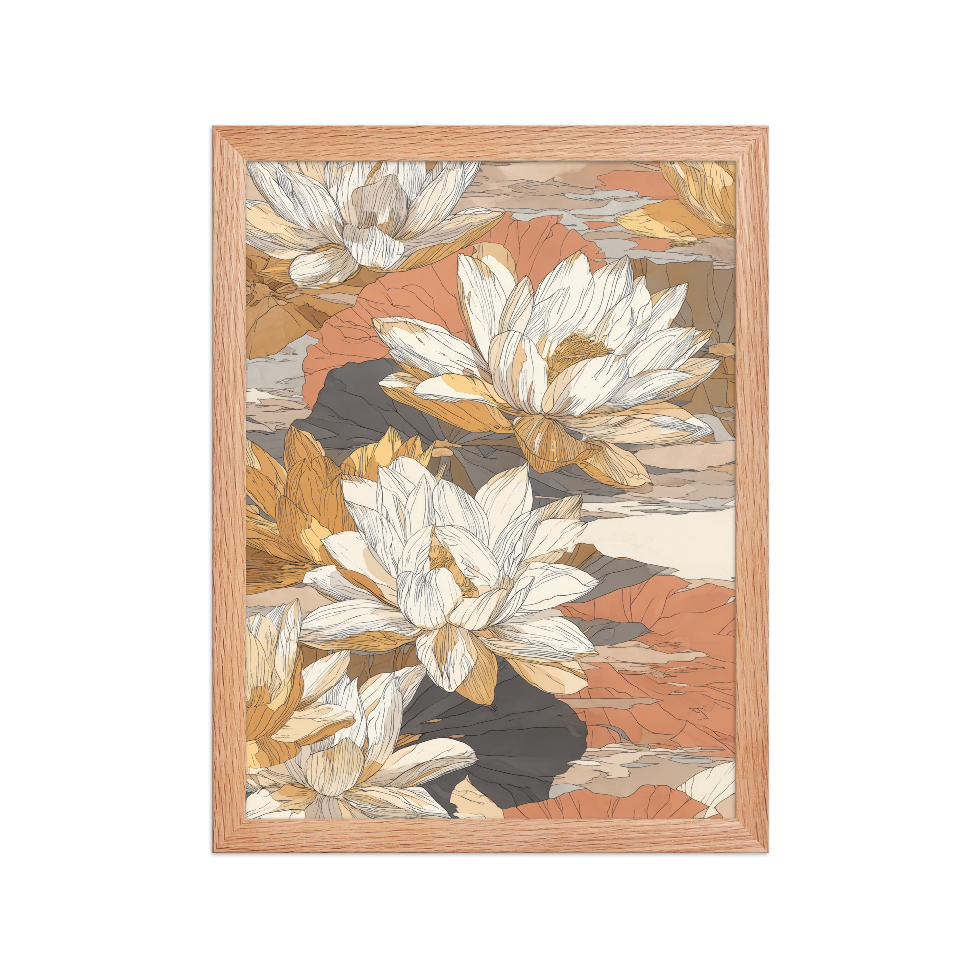 enhanced-matte-paper-framed-poster-in-red-oak-12x16-front-68f922f461afc.jpg Lotus Blossom Pattern — Warm Terracotta Floral Wall Art — Framed Poster - Image 9