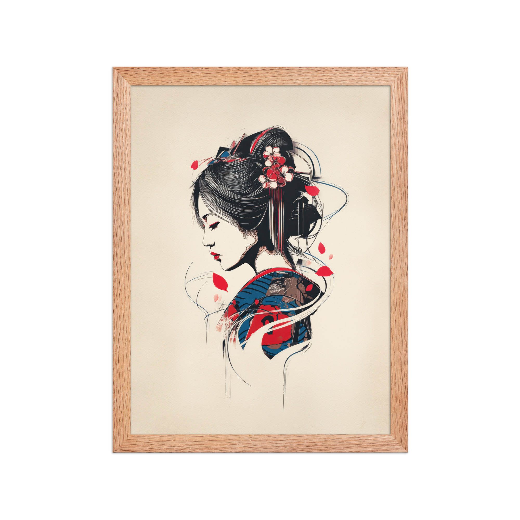 enhanced-matte-paper-framed-poster-in-red-oak-12x16-front-68f9cc1144381.jpg Petals of Silence — Ukiyo-e Inspired Geisha Illustration Wall Art — Framed Poster - Image 11