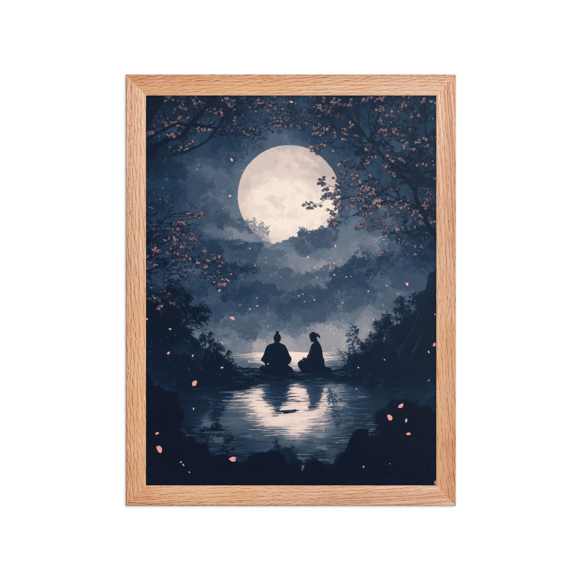 enhanced-matte-paper-framed-poster-in-red-oak-12x16-front-68f9ce45de328.jpg Midnight Reflections — Moonlit Lake Sakura Wall Art — Framed Poster - Image 9