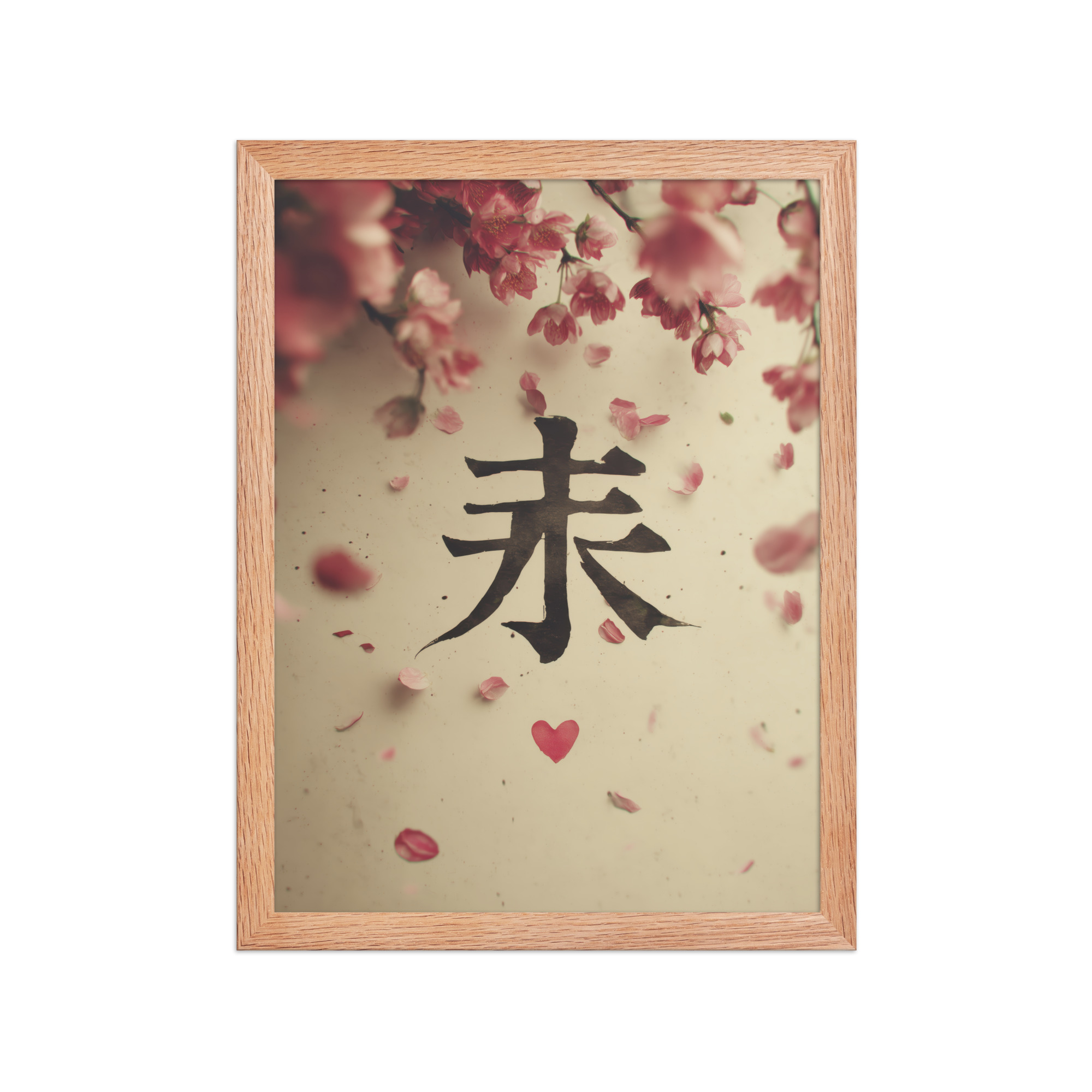 enhanced-matte-paper-framed-poster-in-red-oak-12x16-front-68f9d29a65254.jpg Sakura Love — Cherry Blossom, Japanese Calligraphy Wall Decor — Framed Poster - Image 11