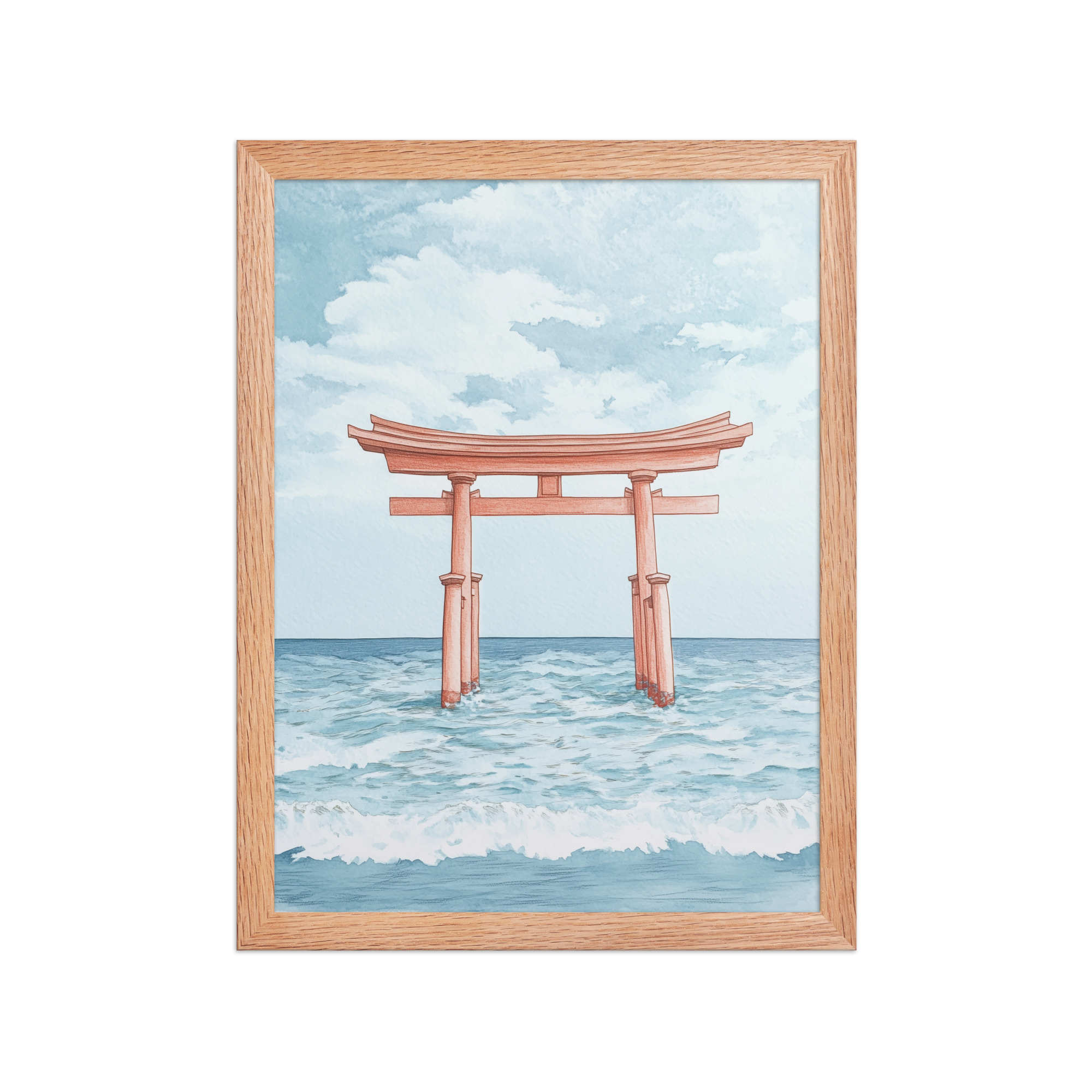 enhanced-matte-paper-framed-poster-in-red-oak-12x16-front-68f9d2fccec8b.jpg Torii Gate Waves — Coastal Shinto Shrine Wall Decor — Framed Poster - Image 11