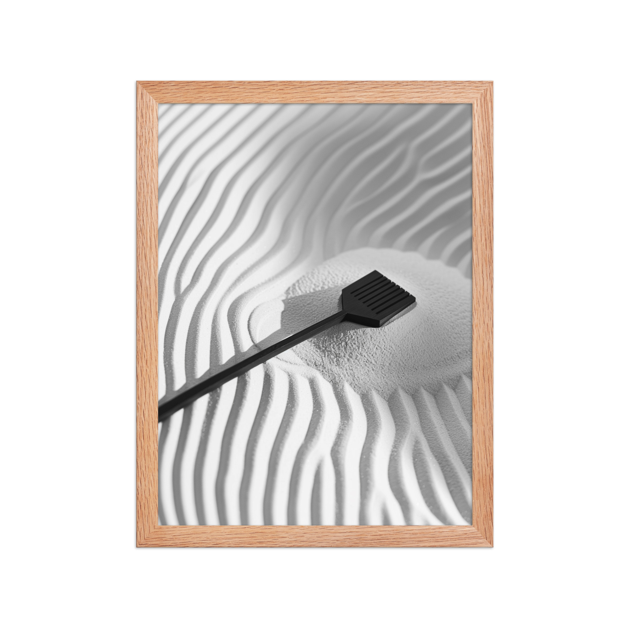 enhanced-matte-paper-framed-poster-in-red-oak-12x16-front-68f9e8d81fb35.jpg Zen Sand Rake – Minimal Monochrome Ripples Wall Art – Framed Poster - Image 11