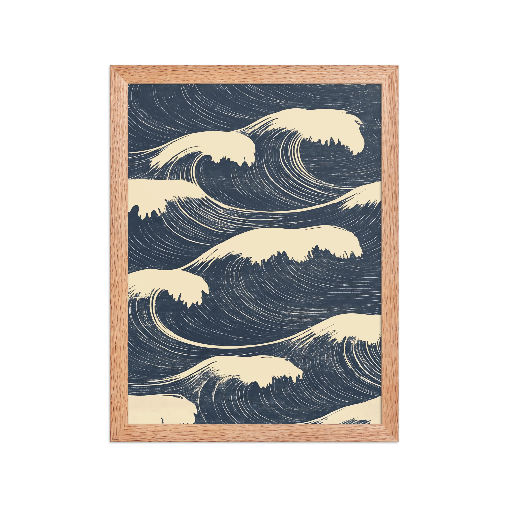 enhanced-matte-paper-framed-poster-in-red-oak-12x16-front-68f9f16a70852.jpg Edo Waves – Bold Indigo Ukiyo-e Ocean Pattern Wall Art – Framed Poster - Image 10