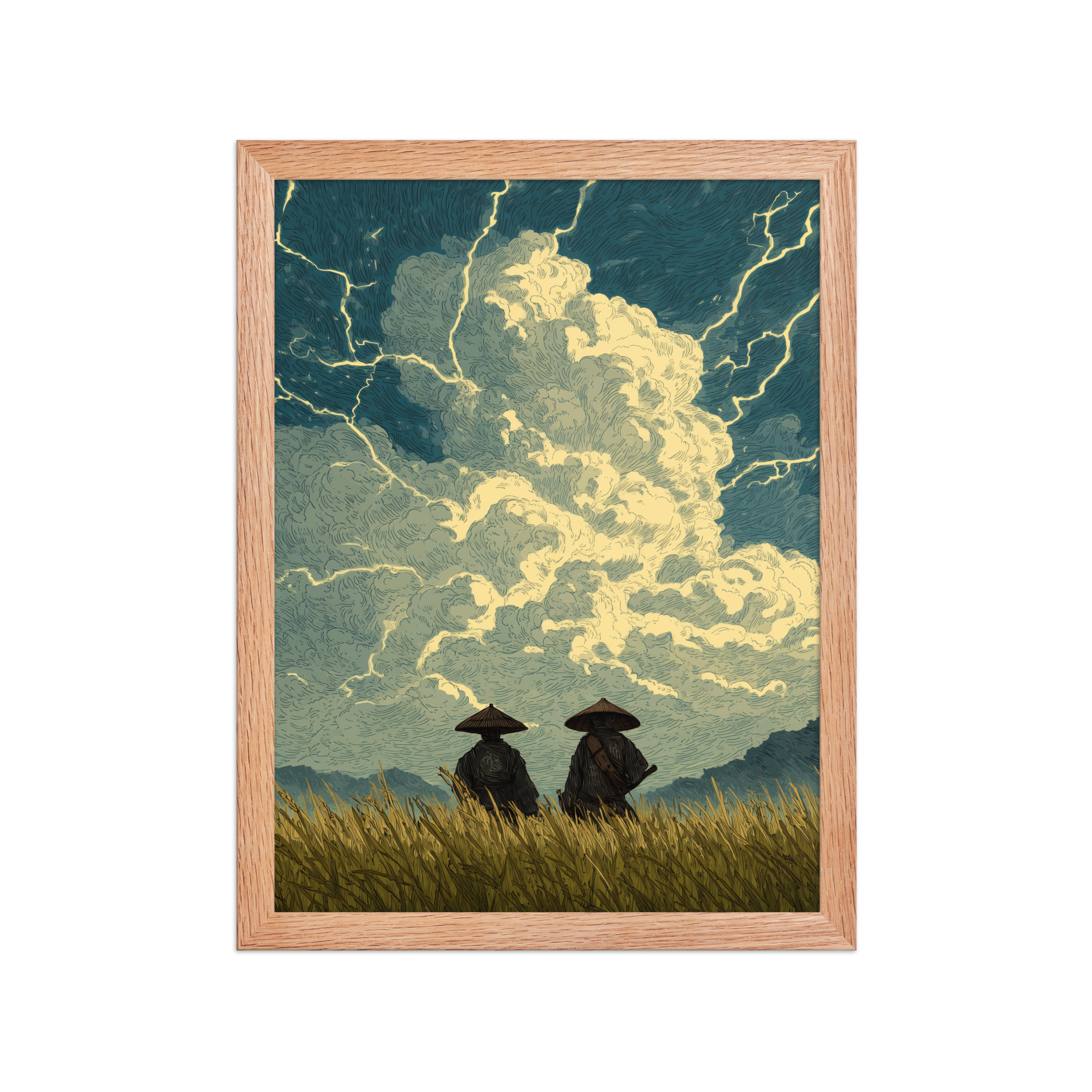 enhanced-matte-paper-framed-poster-in-red-oak-12x16-front-68f9f1a39cef8.jpg Before the Storm – Ukiyo-e Samurai Watchers Landscape Wall Art – Framed Poster - Image 10
