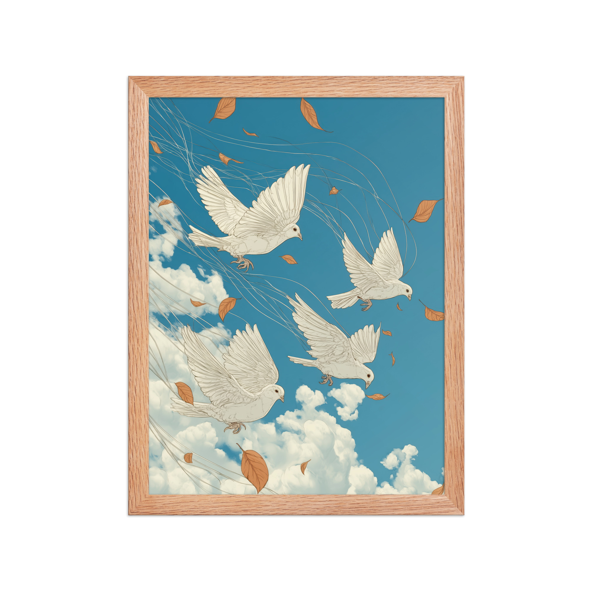 enhanced-matte-paper-framed-poster-in-red-oak-12x16-front-68f9f7504ea02.jpg White Doves in Wind (Hokusai) – Autumn Leaves in Flight Ukiyo-e Wall Decor – Framed Poster - Image 8