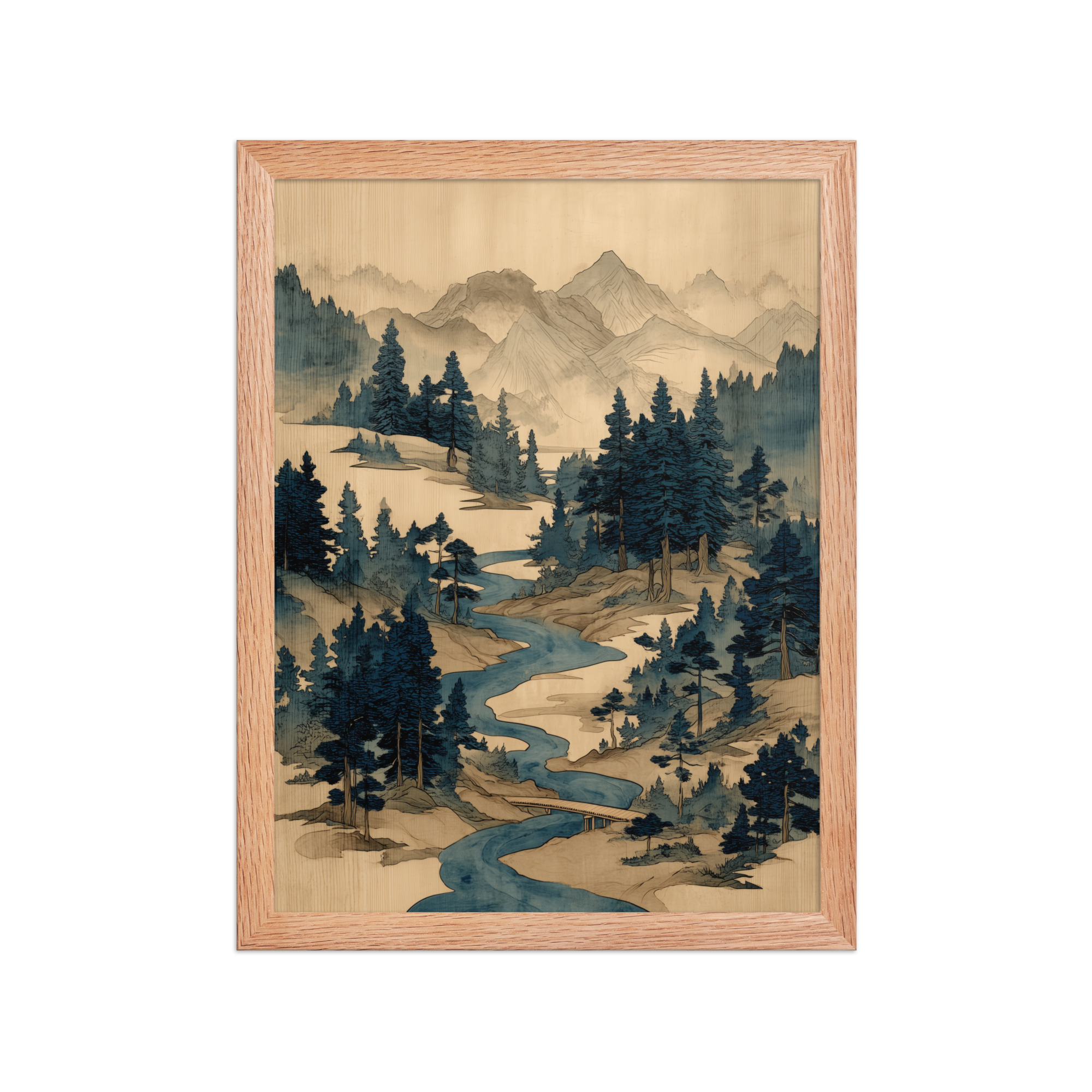enhanced-matte-paper-framed-poster-in-red-oak-12x16-front-68f9f793e0ac1.jpg Winding River Pines – Ukiyo-e Mountain Stream Landscape Wall Art – Framed Poster - Image 11